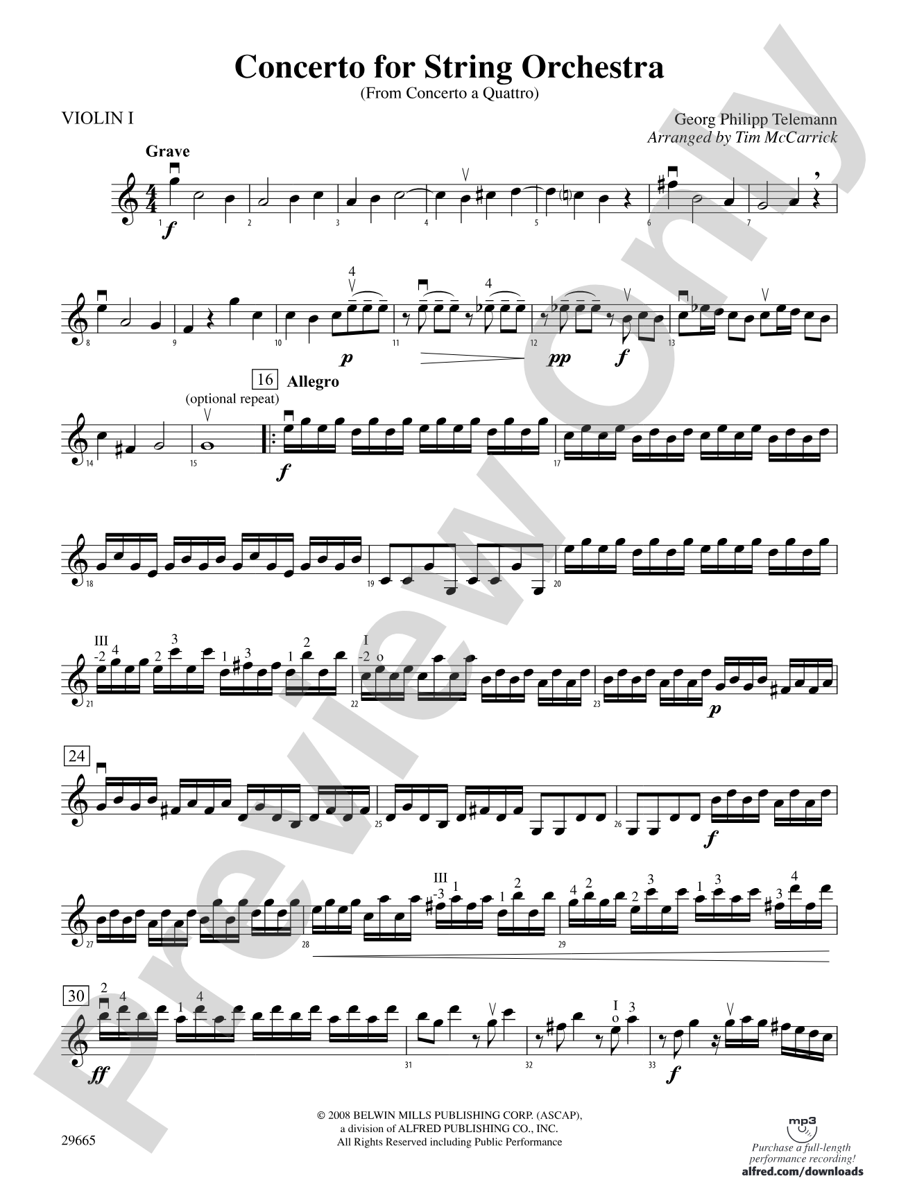 Concerto for String Orchestra (from Concerto a Quattro): 1st Violin