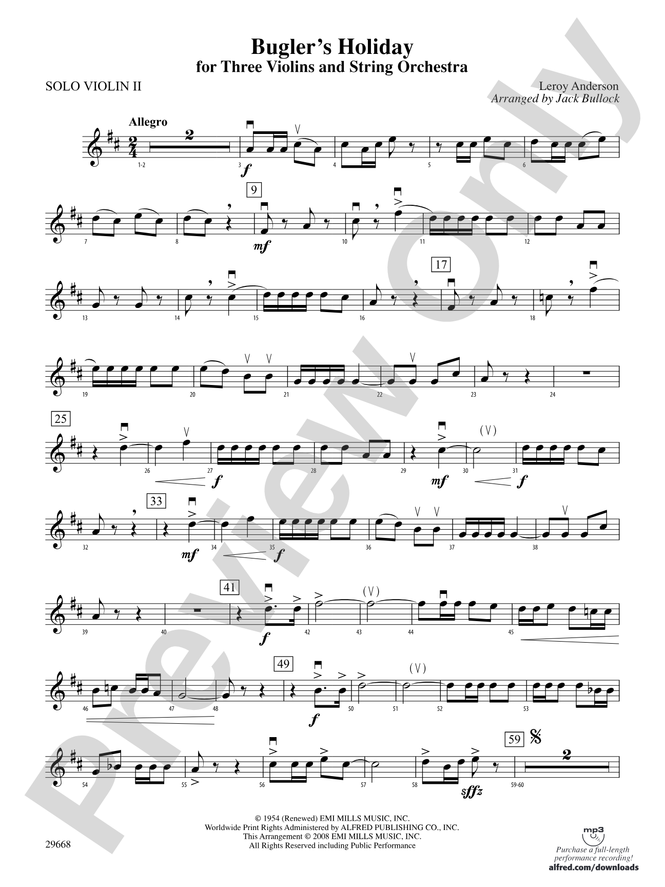 Bugler's Holiday for Three Violins and String Orchestra: Solo 2nd Violin