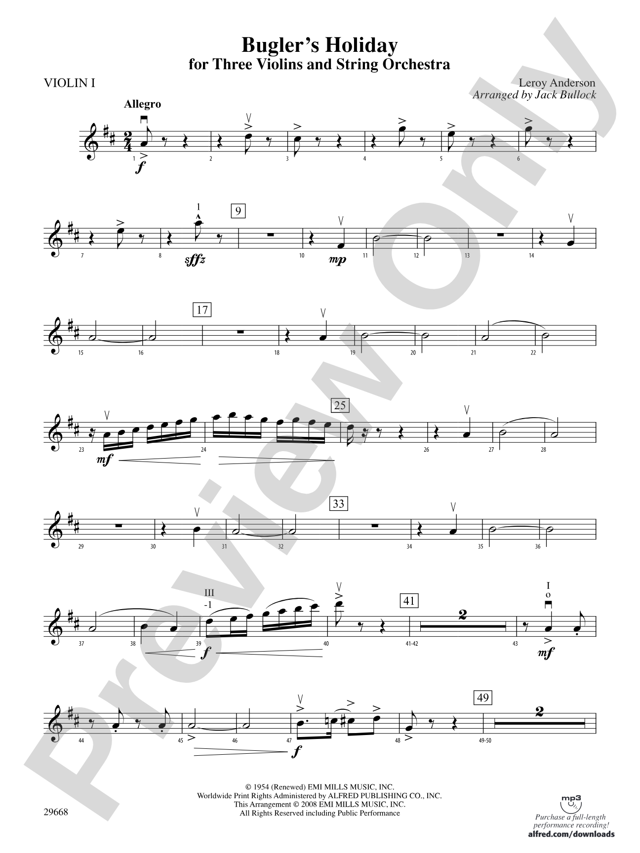 Bugler's Holiday for Three Violins and String Orchestra: 1st Violin
