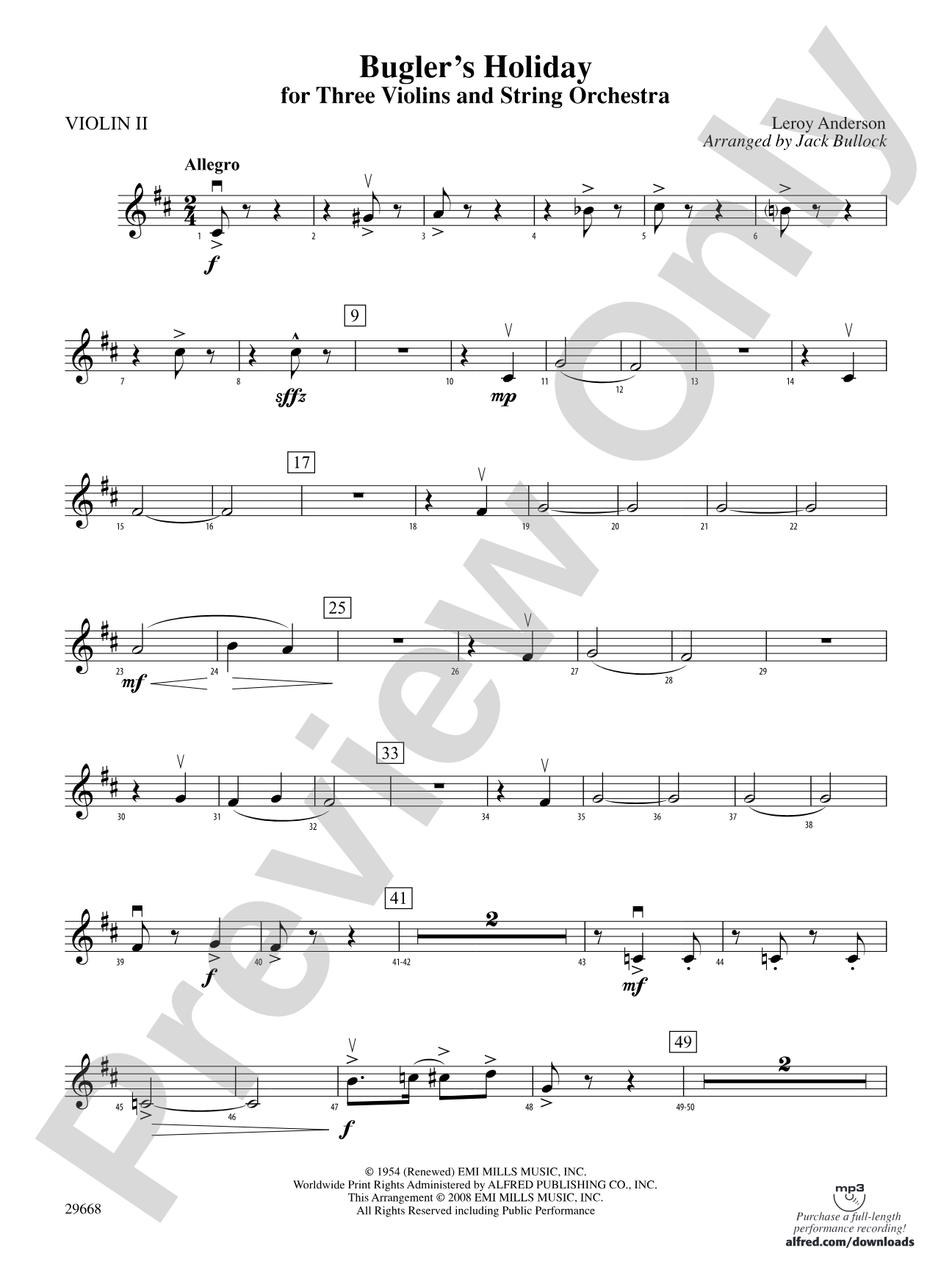 Bugler's Holiday for Three Violins and String Orchestra: 2nd Violin