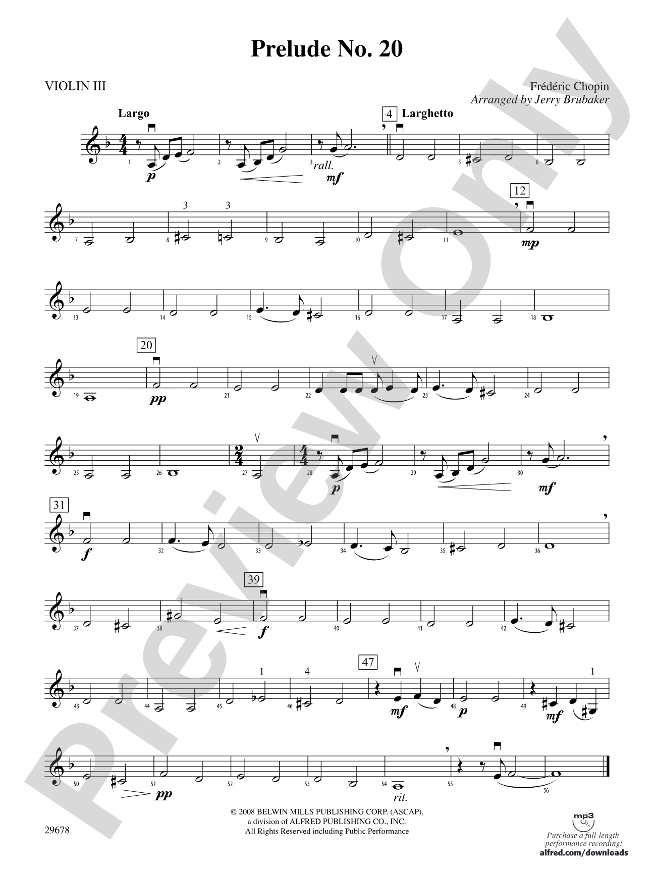 Prelude No. 20: 3rd Violin (Viola [TC])
