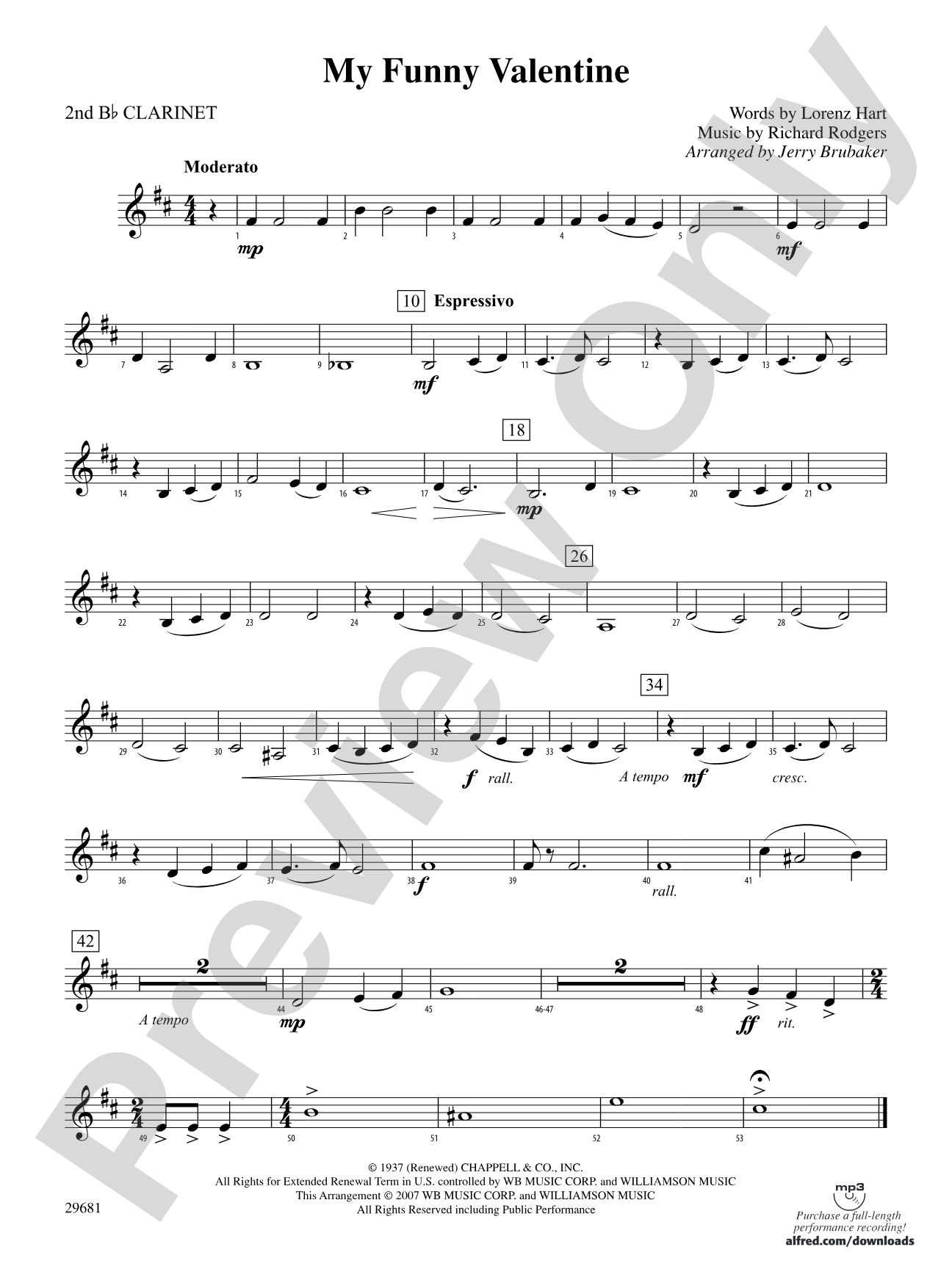 My Funny Valentine: 2nd B-flat Clarinet