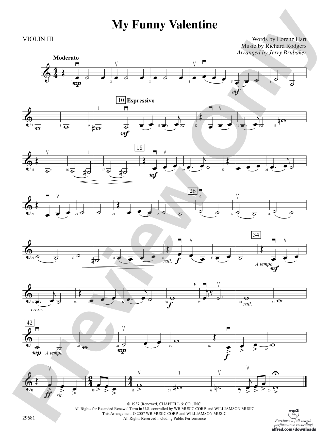 My Funny Valentine: 3rd Violin (Viola [TC])