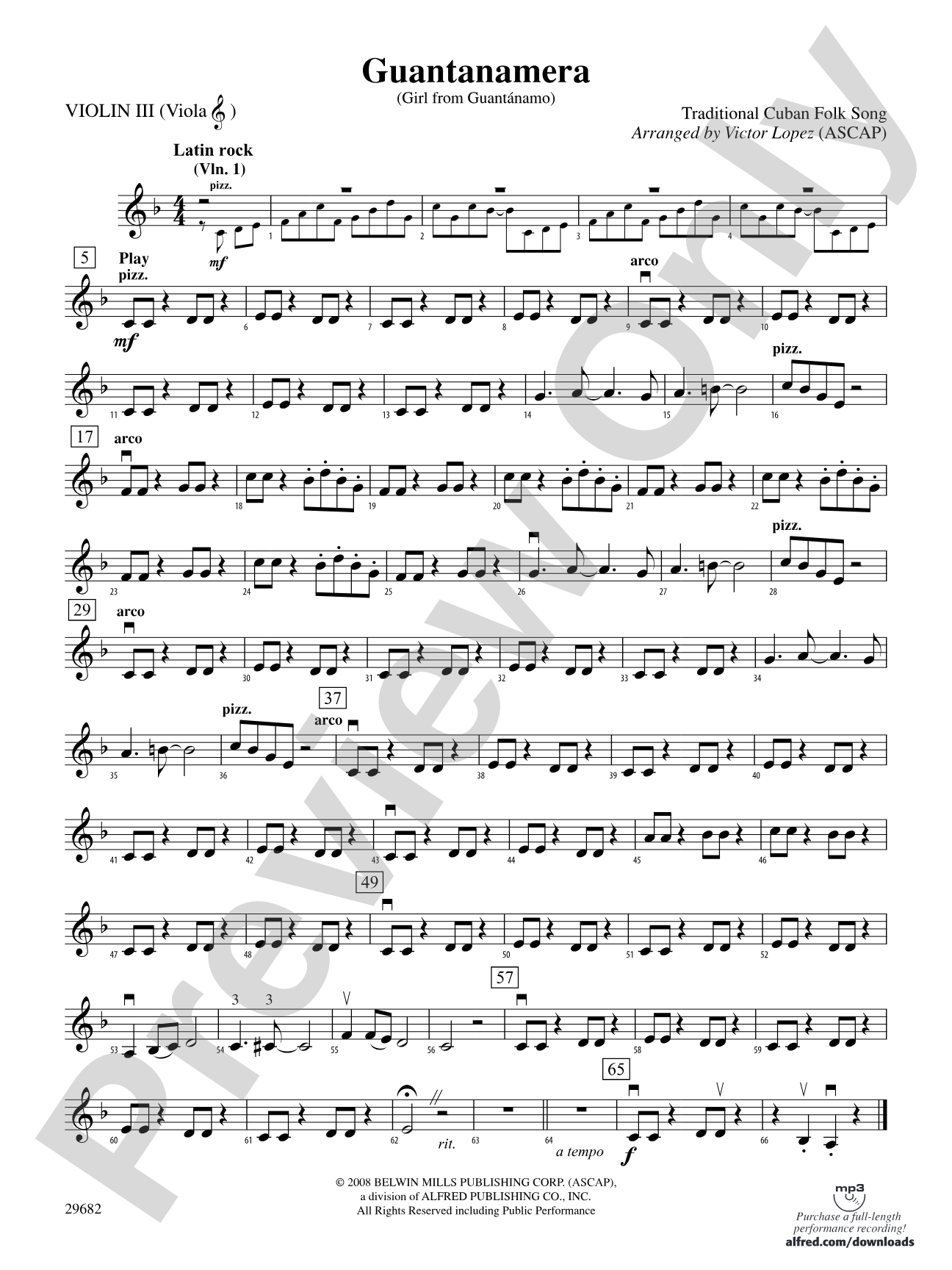 Guantanamera: 3rd Violin (Viola [TC])