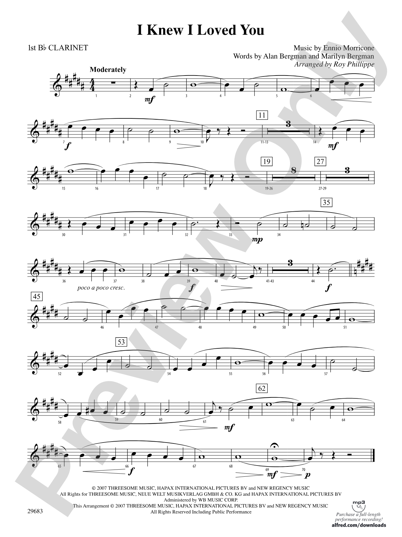 I Knew I Loved You: 1st B-flat Clarinet