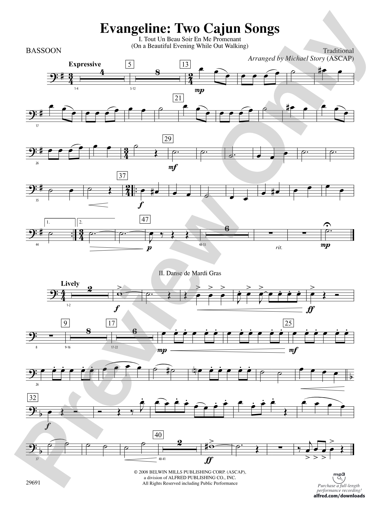Evangeline: Two Cajun Songs: Bassoon