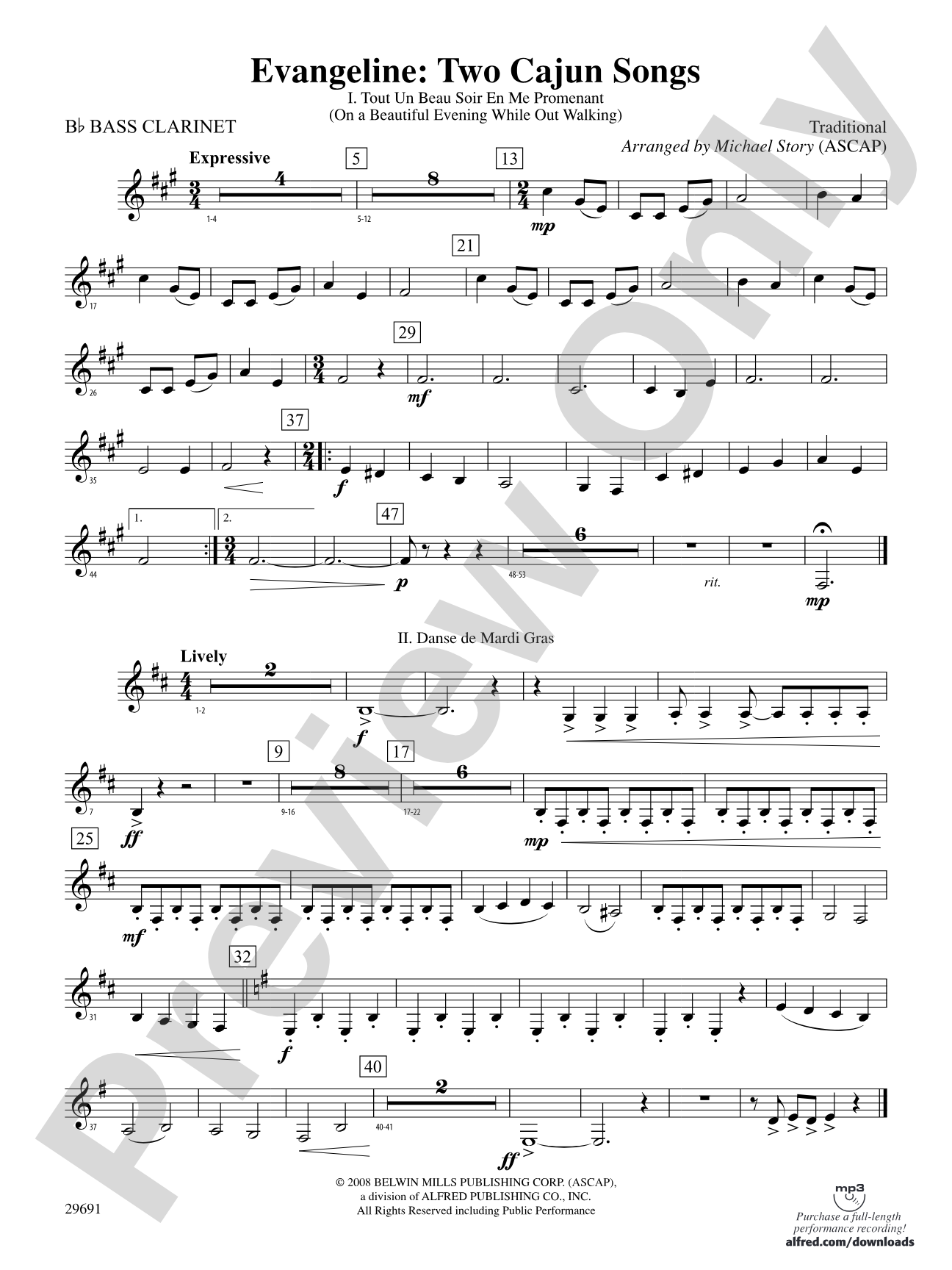 Evangeline: Two Cajun Songs: B-flat Bass Clarinet