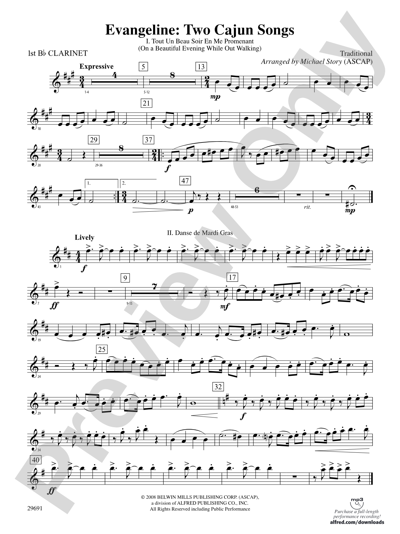 Evangeline: Two Cajun Songs: 1st B-flat Clarinet