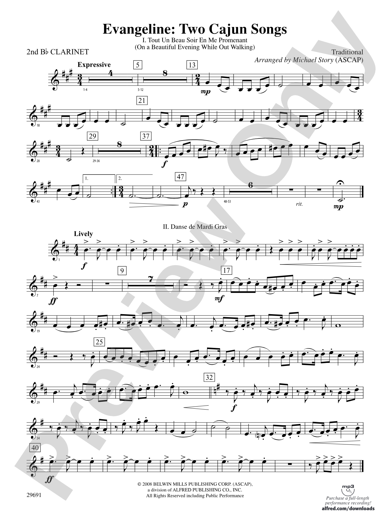 Evangeline: Two Cajun Songs: 2nd B-flat Clarinet