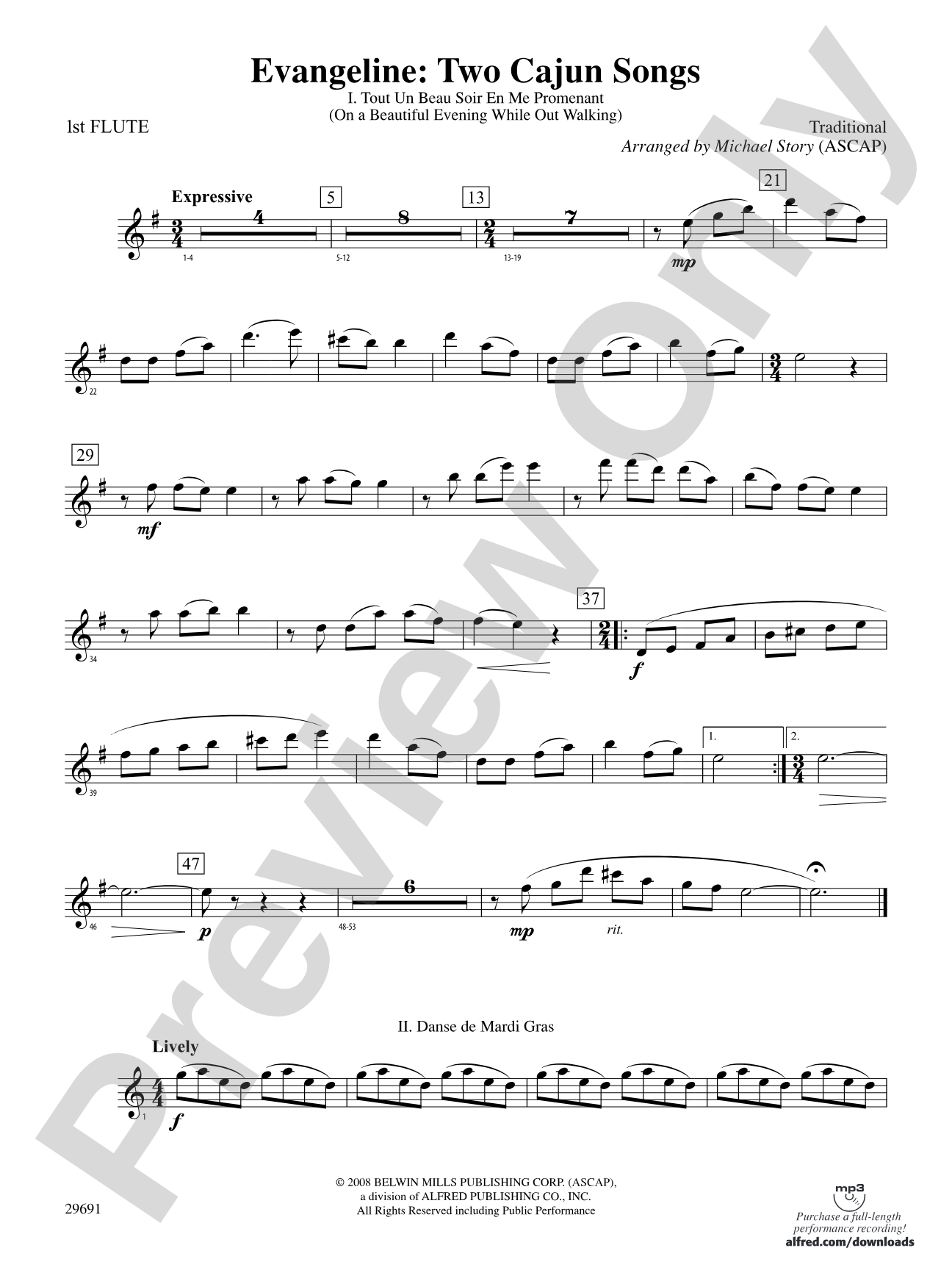 Evangeline: Two Cajun Songs: Flute