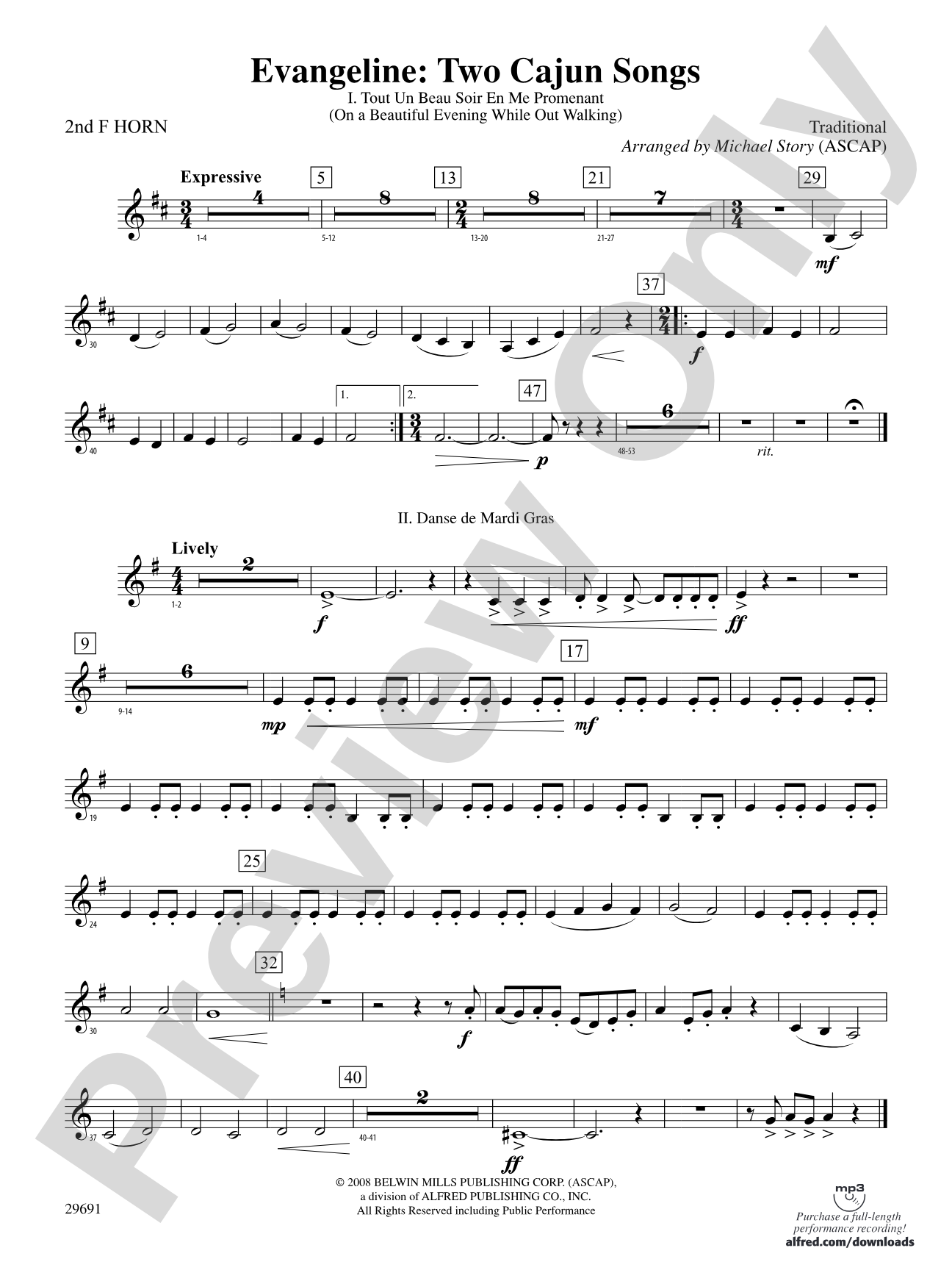 Evangeline: Two Cajun Songs: 2nd F Horn