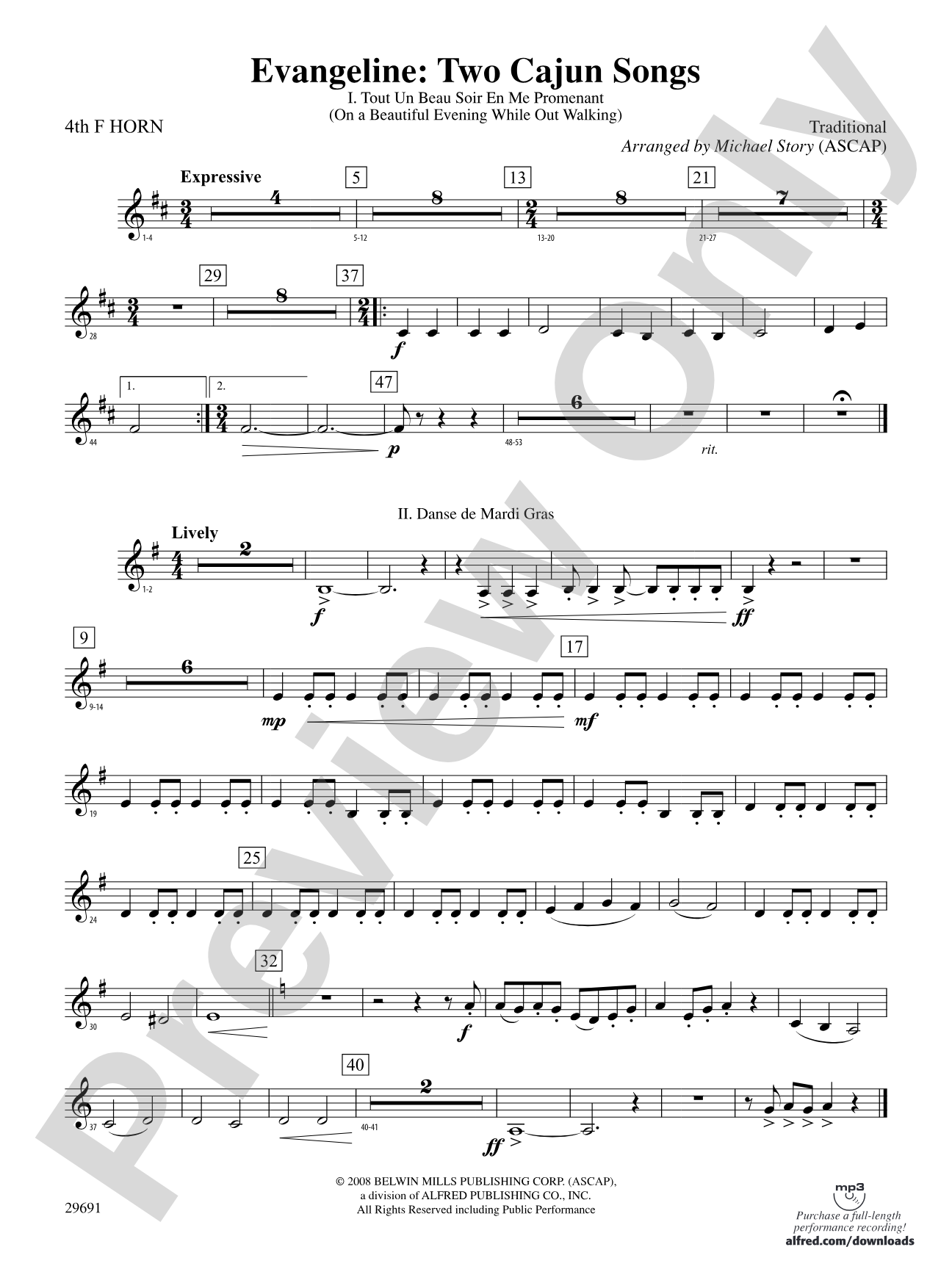 Evangeline: Two Cajun Songs: 4th F Horn