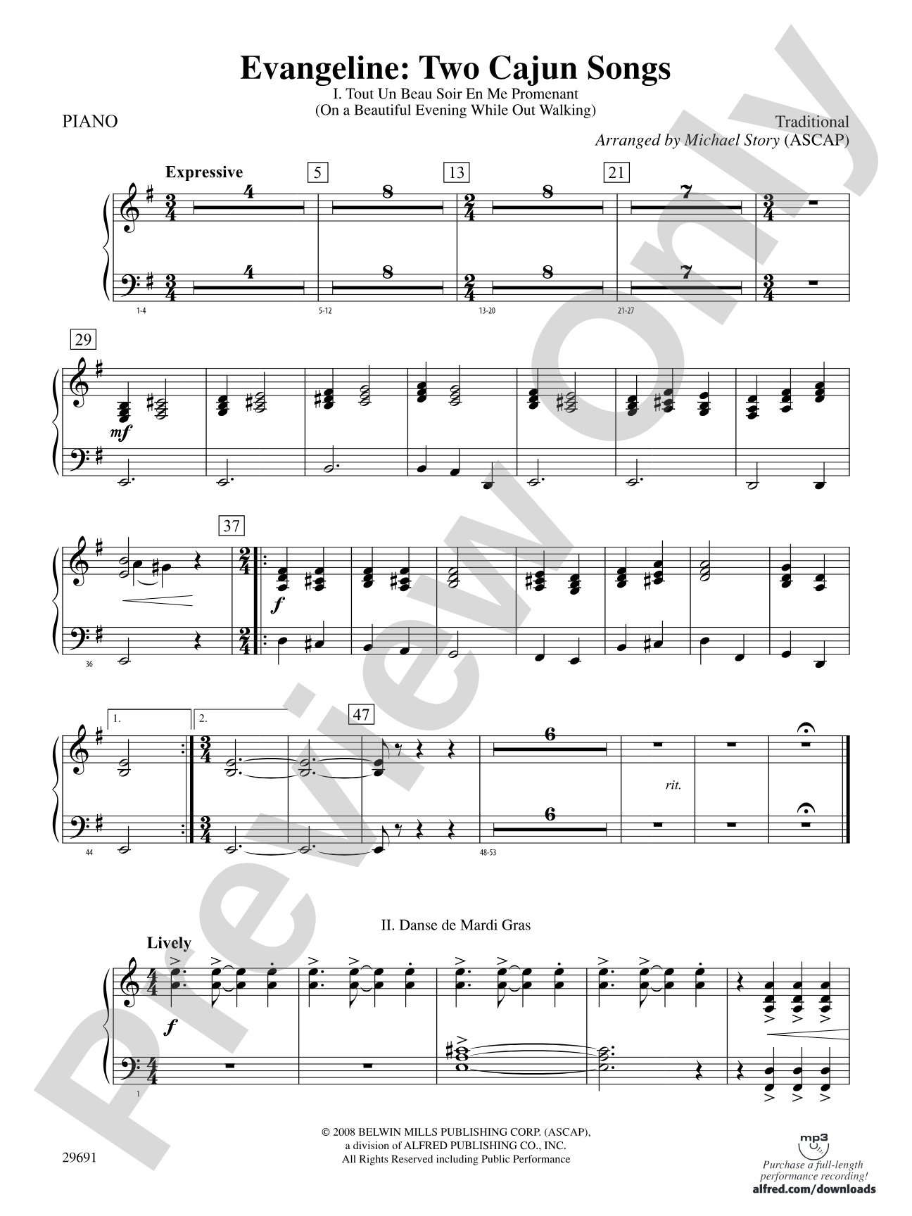 Evangeline: Two Cajun Songs: Piano Accompaniment