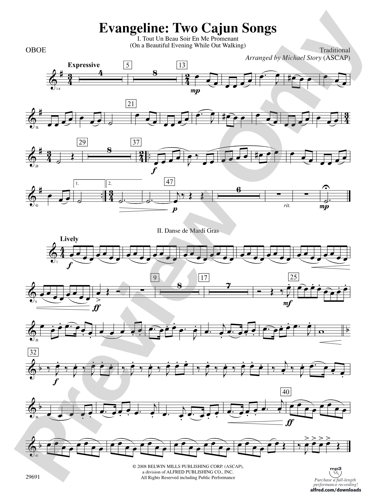 Evangeline: Two Cajun Songs: Oboe