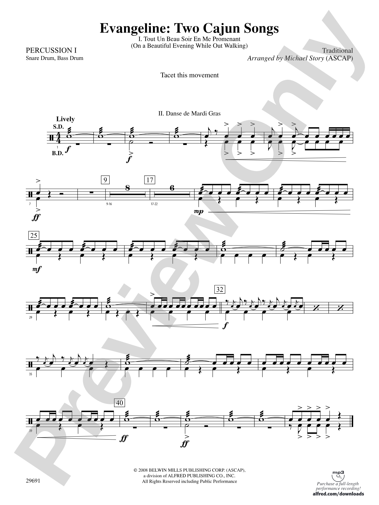 Evangeline: Two Cajun Songs: 1st Percussion