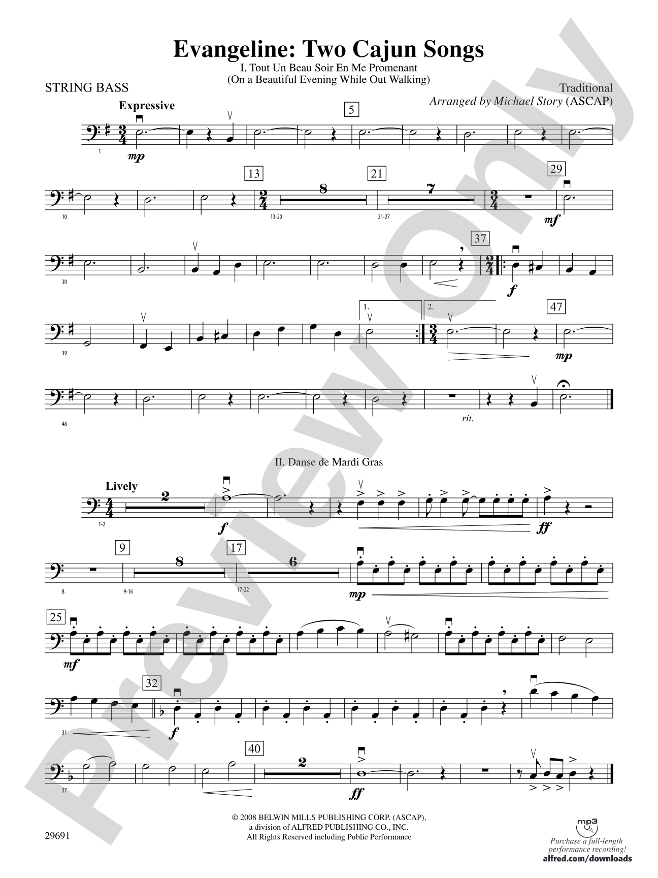 Evangeline: Two Cajun Songs: String Bass