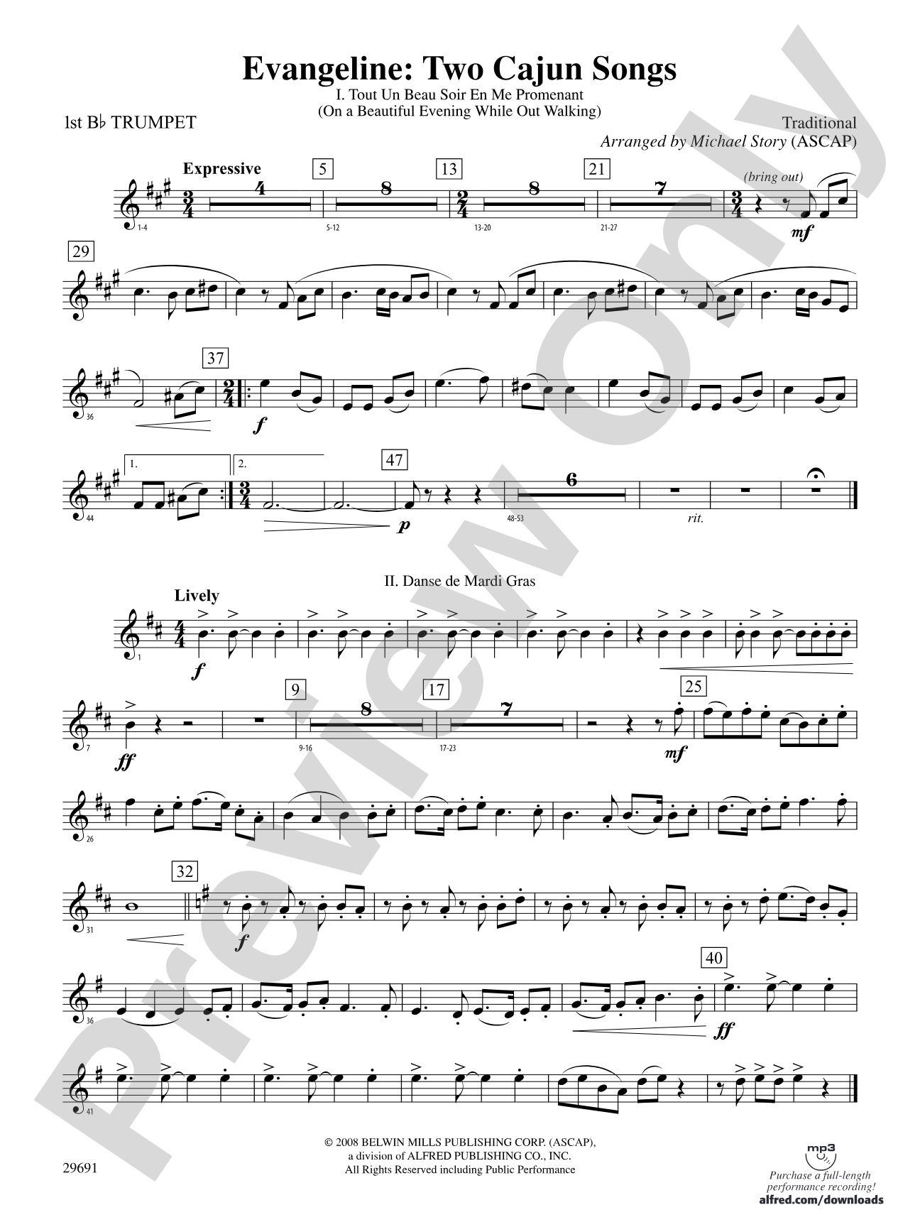 Evangeline: Two Cajun Songs: 1st B-flat Trumpet