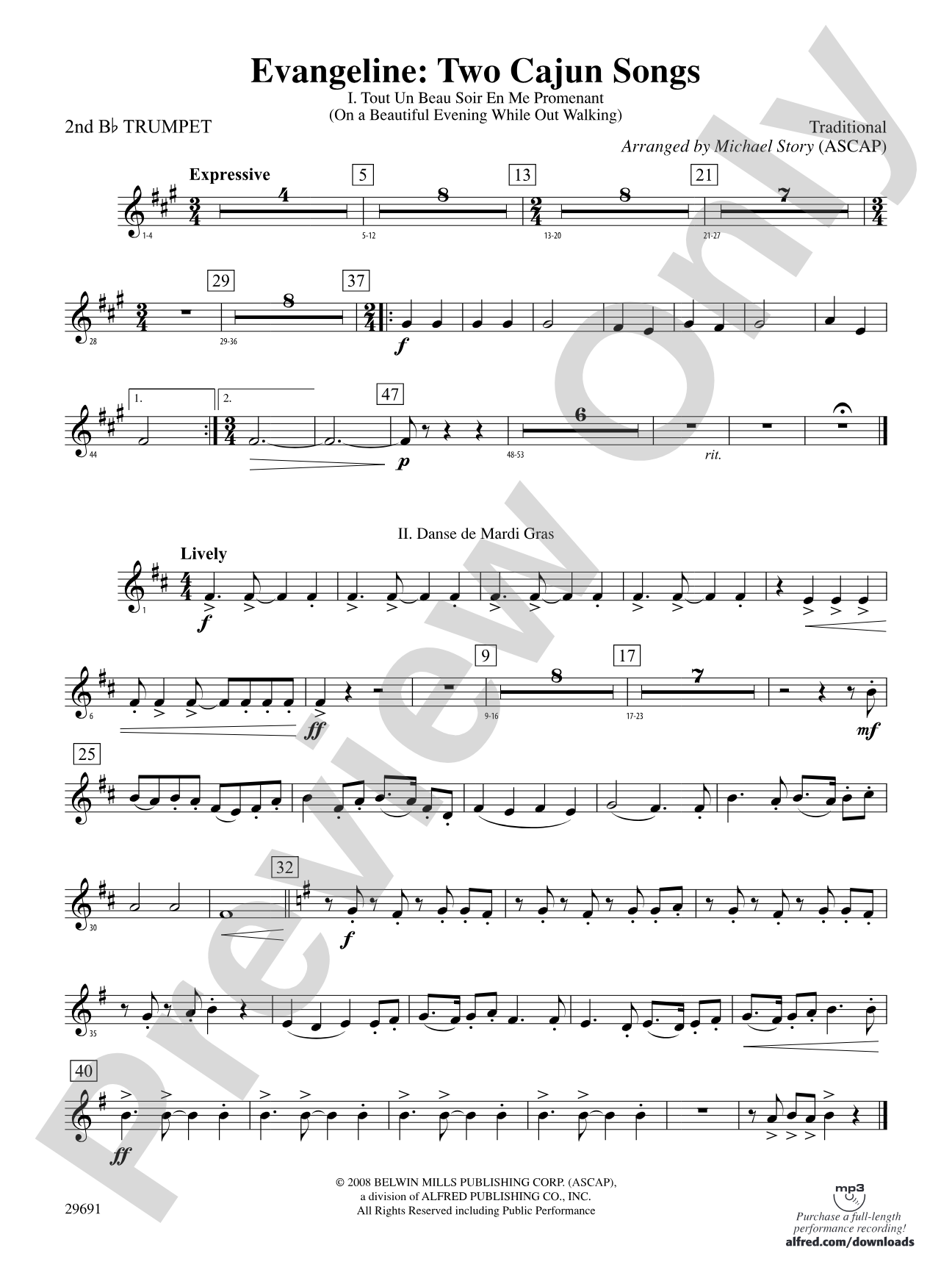 Evangeline: Two Cajun Songs: 2nd B-flat Trumpet