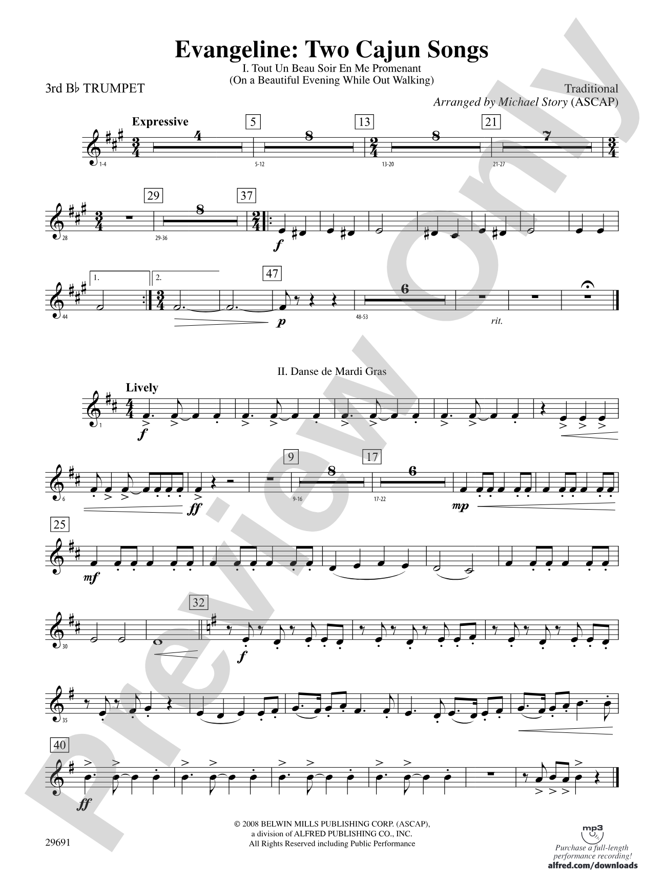 Evangeline: Two Cajun Songs: 3rd B-flat Trumpet