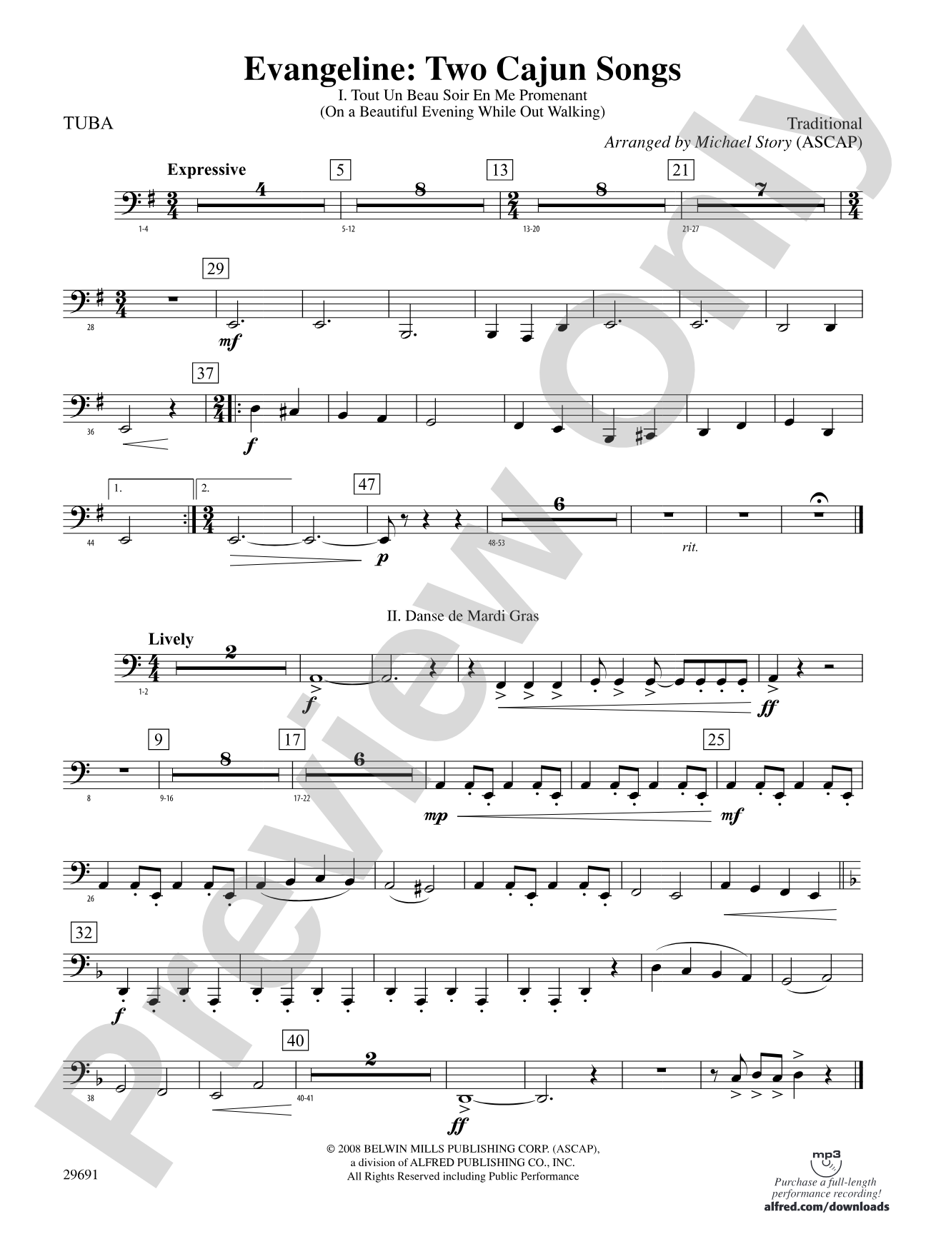 Evangeline: Two Cajun Songs: Tuba