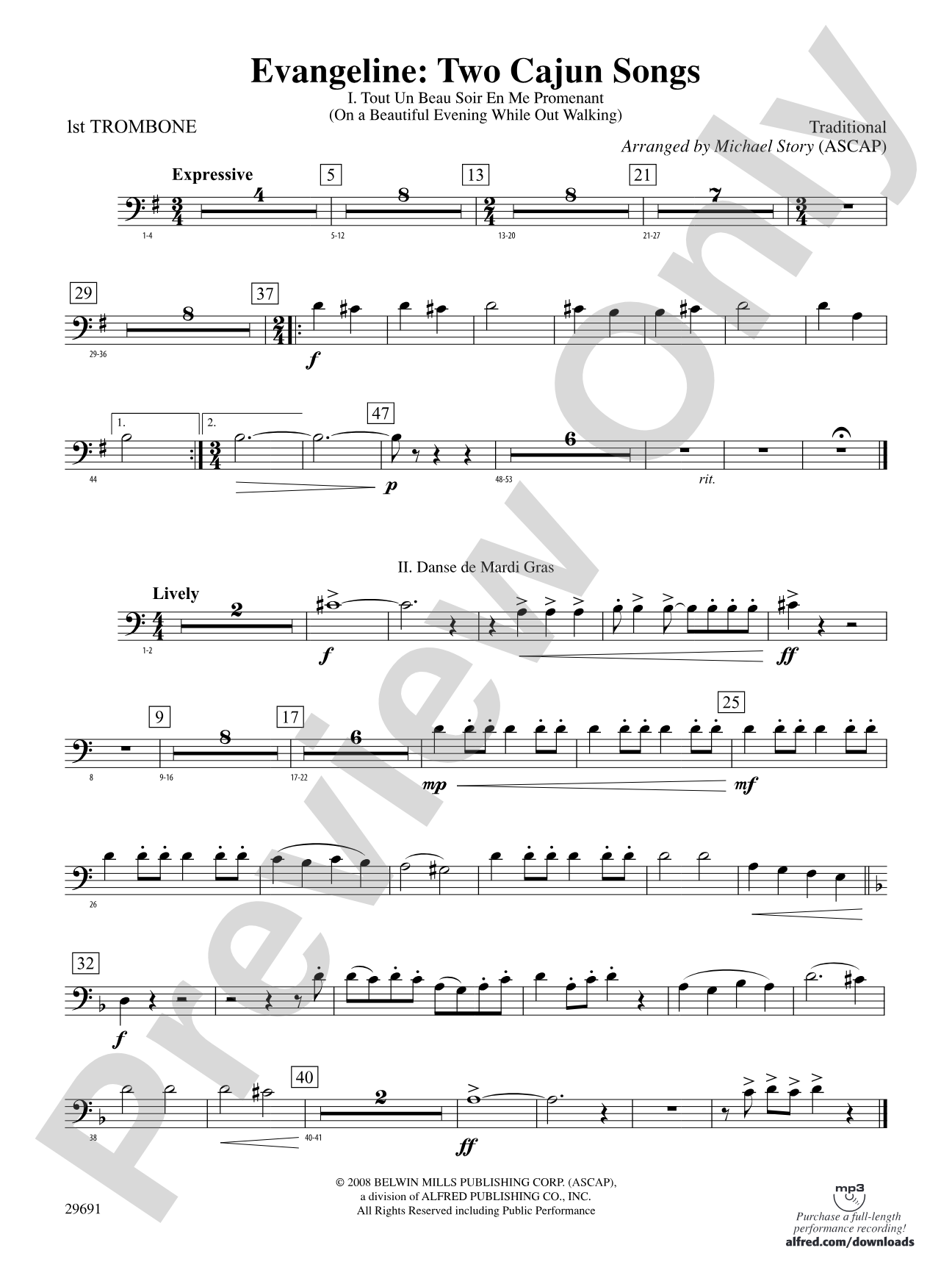 Evangeline: Two Cajun Songs: 1st Trombone