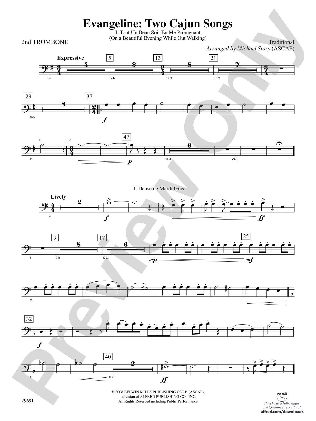 Evangeline: Two Cajun Songs: 2nd Trombone
