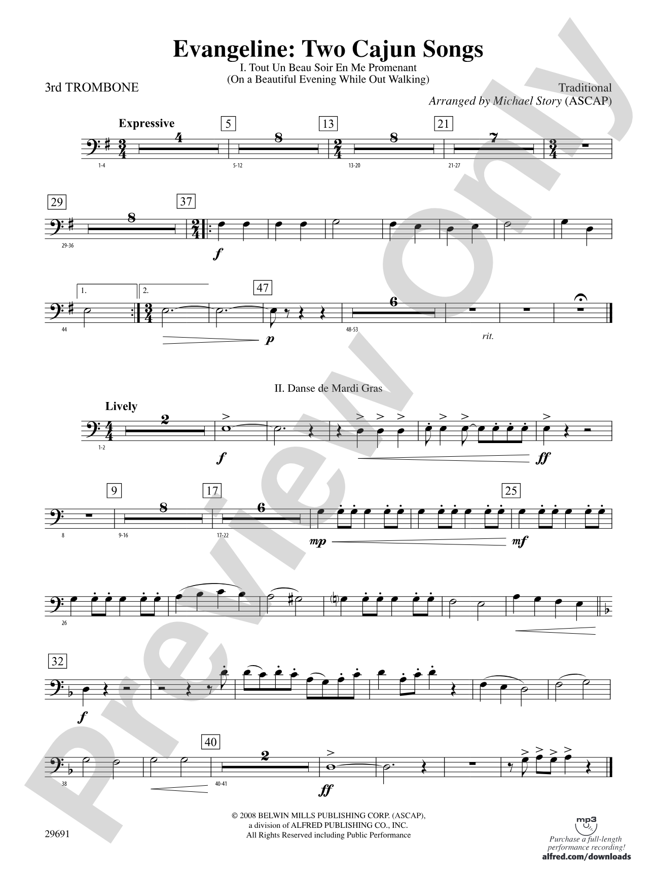 Evangeline: Two Cajun Songs: 3rd Trombone