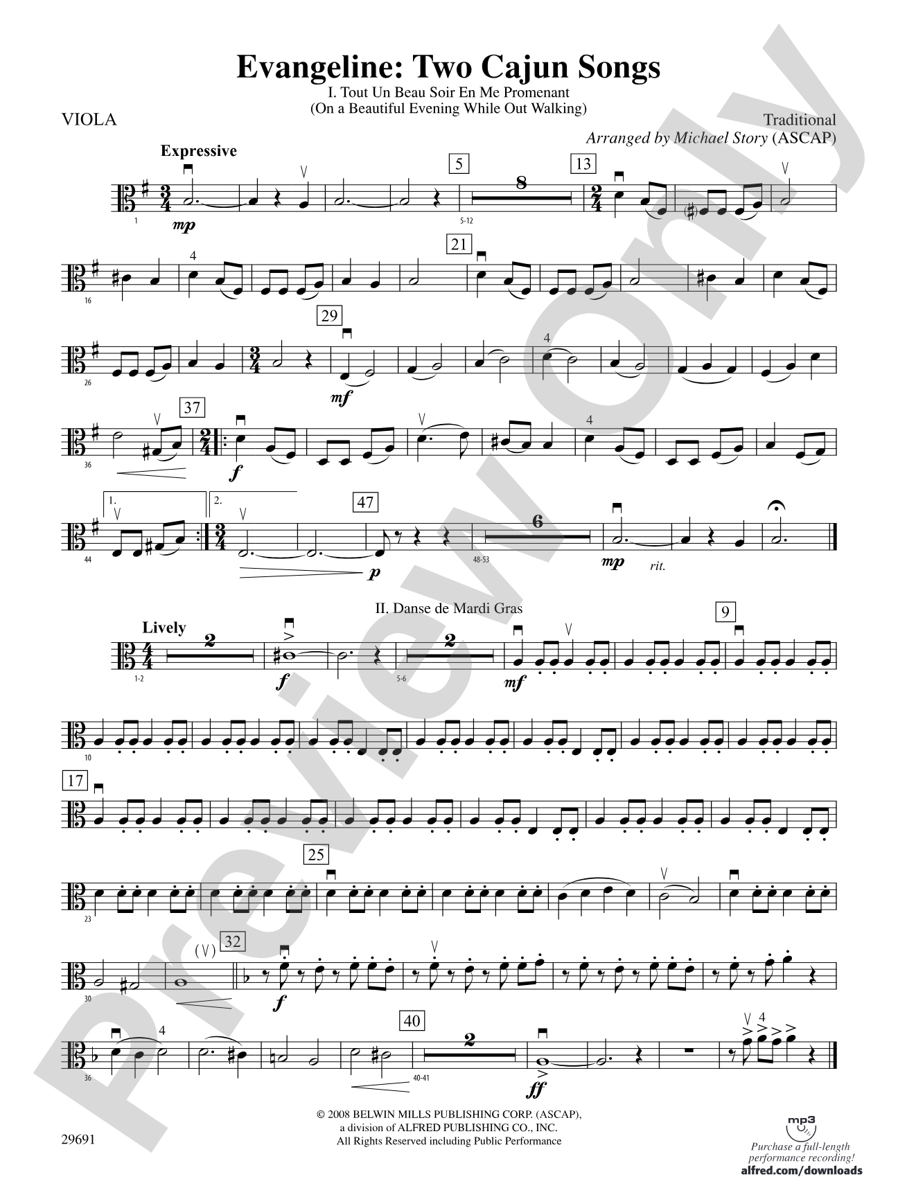 Evangeline: Two Cajun Songs: Viola