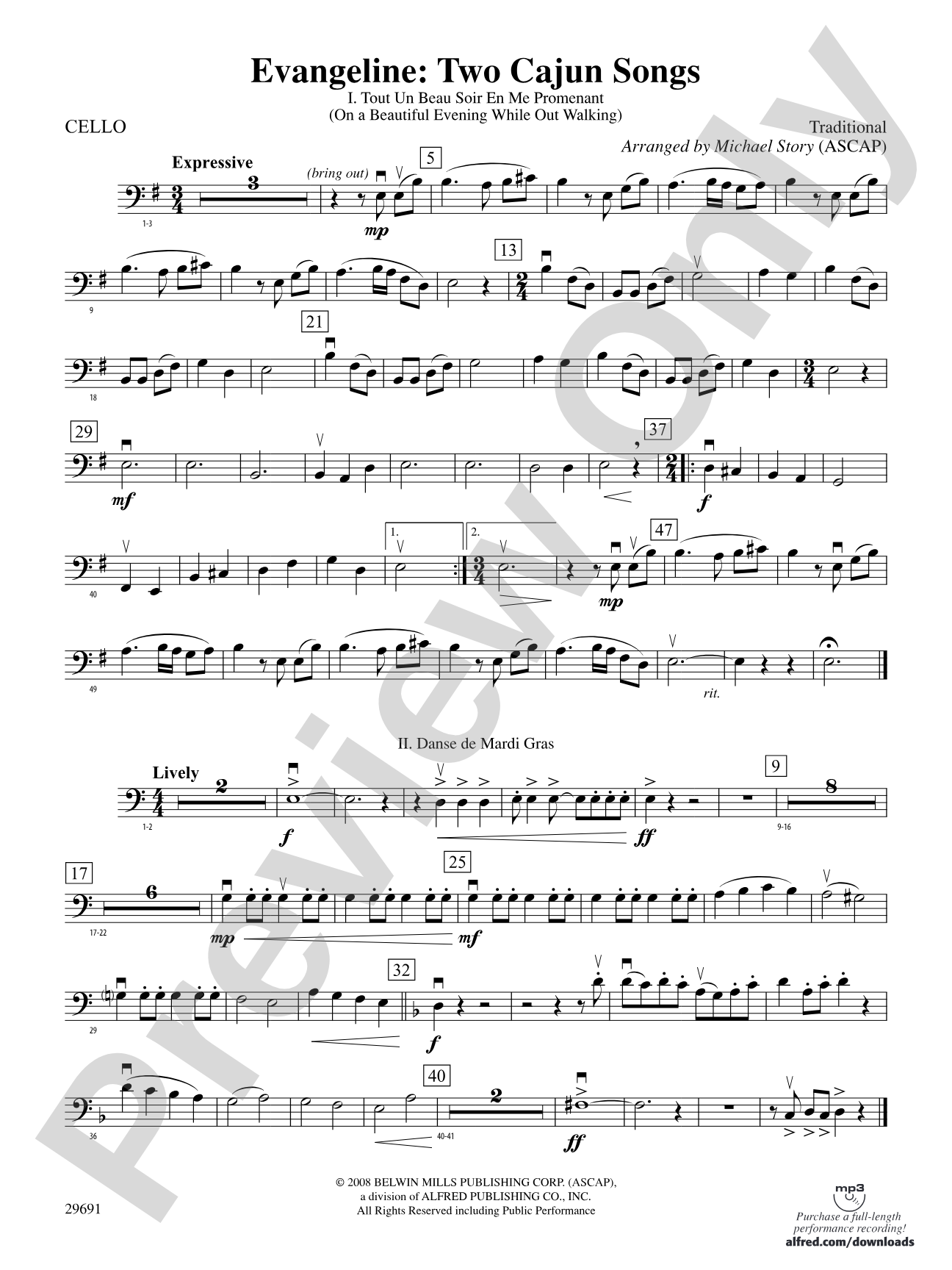 Evangeline: Two Cajun Songs: Cello