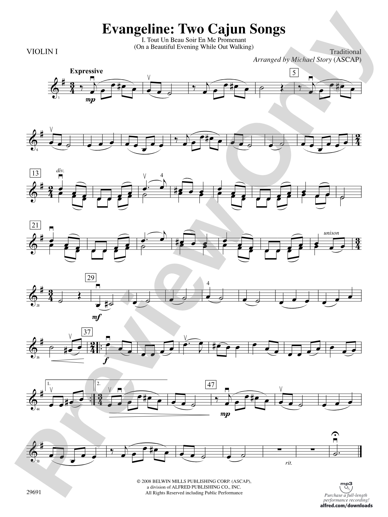 Evangeline: Two Cajun Songs: 1st Violin