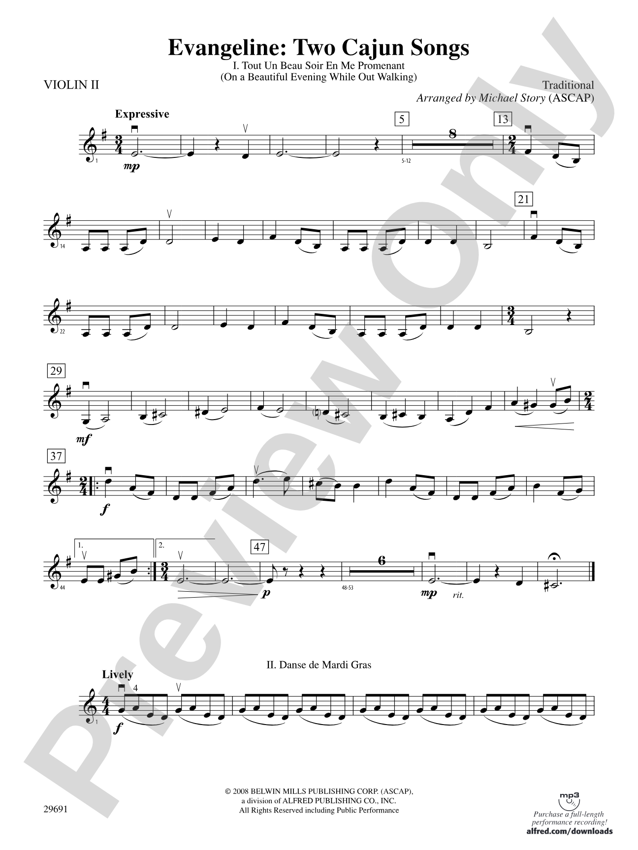 Evangeline: Two Cajun Songs: 2nd Violin
