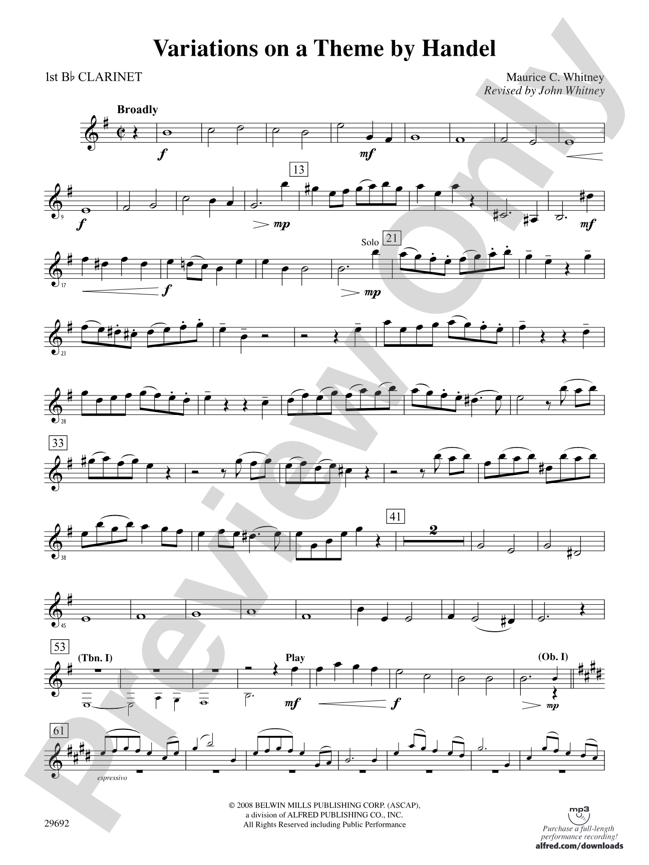 Variations on a Theme by Handel: 1st B-flat Clarinet