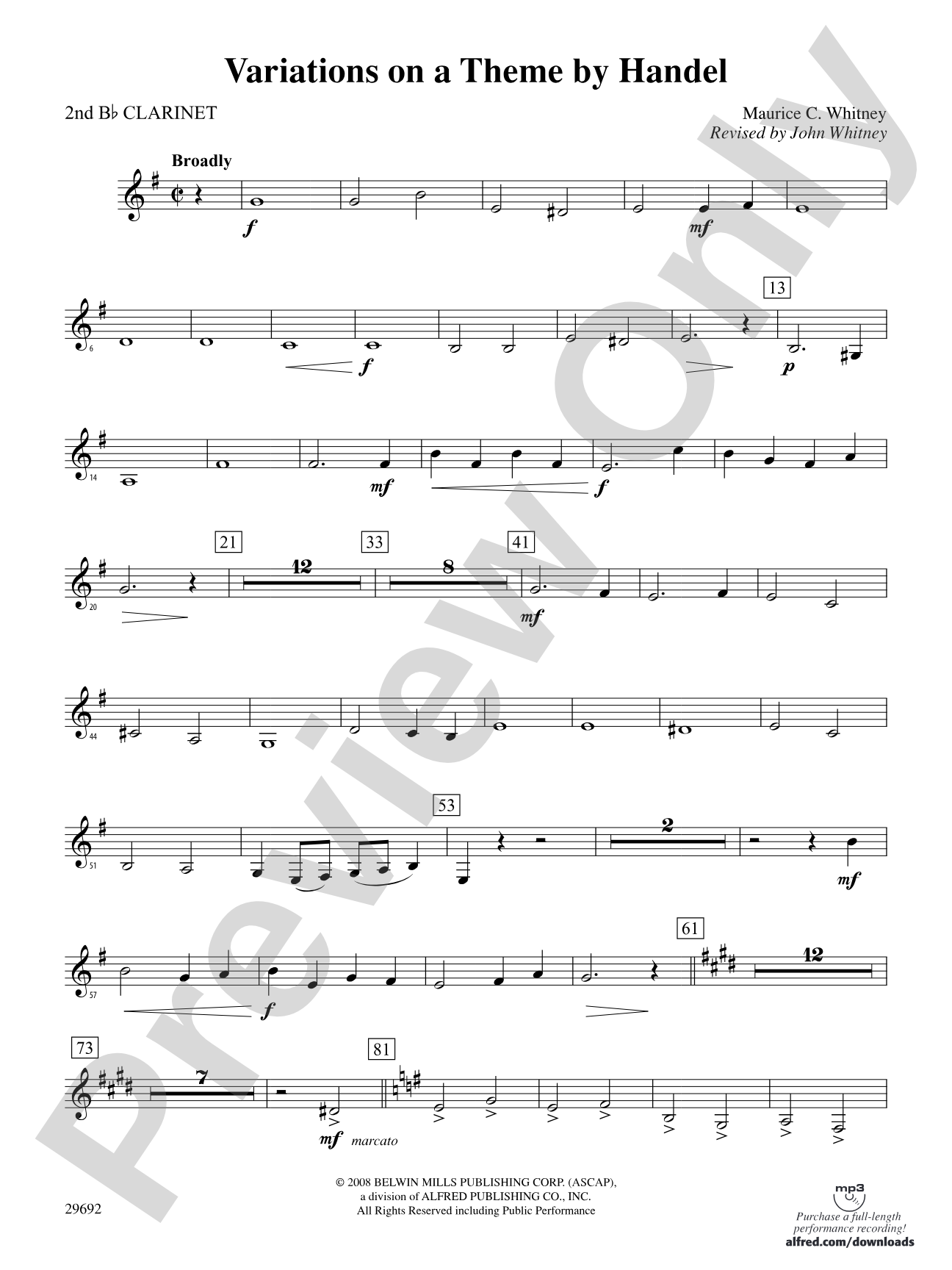 Variations on a Theme by Handel: 2nd B-flat Clarinet