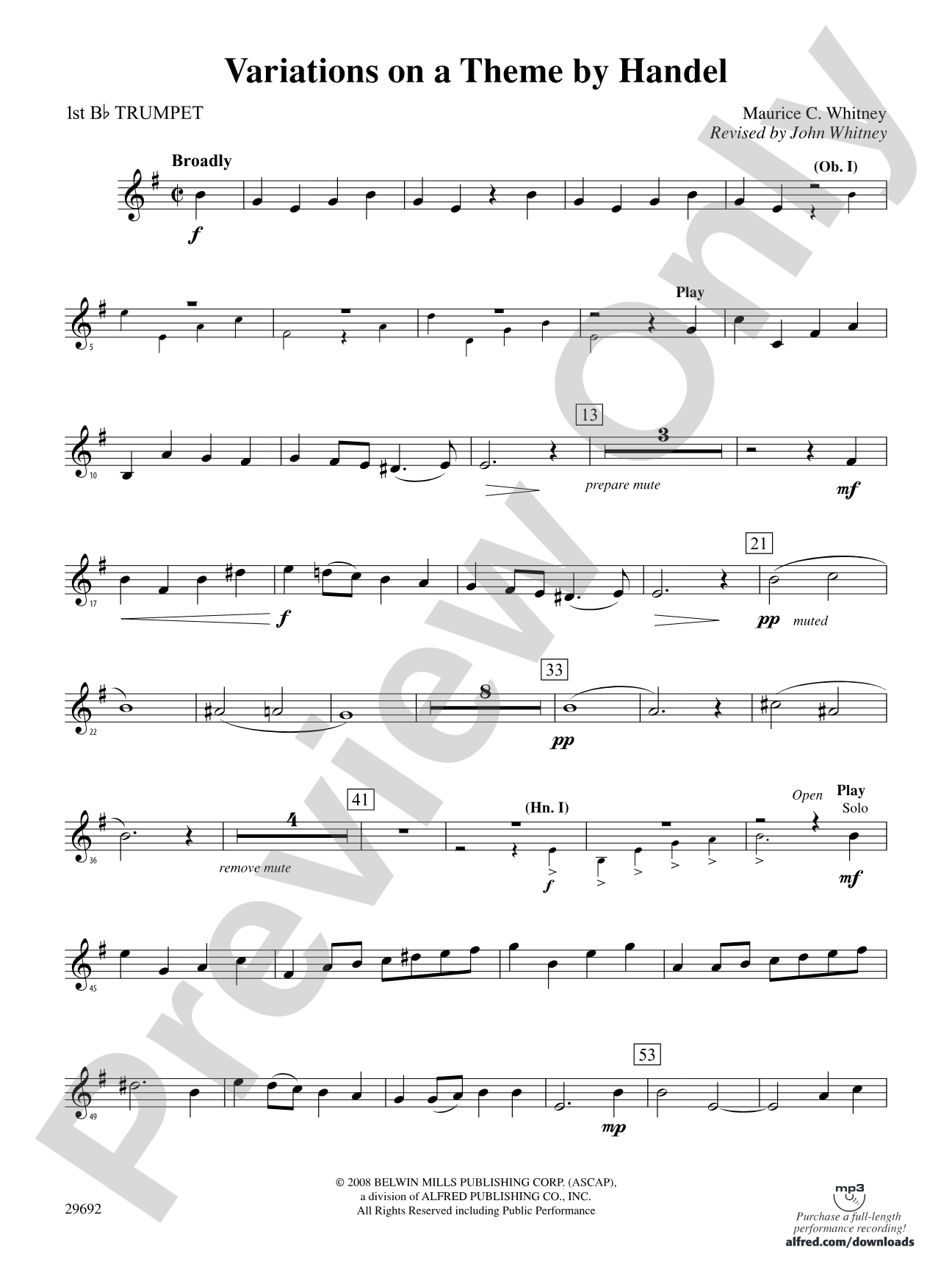 Variations on a Theme by Handel: 1st B-flat Trumpet