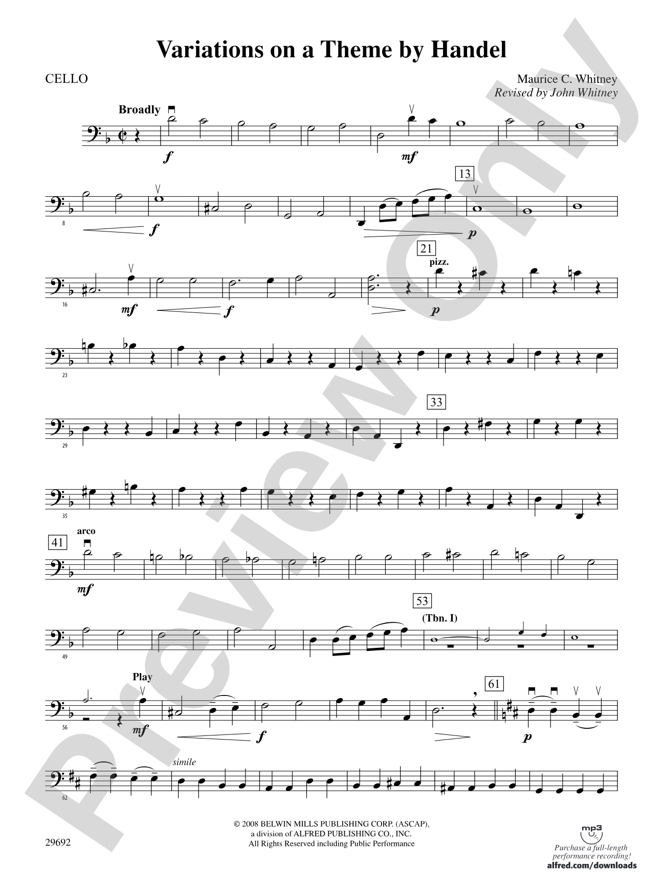 Variations on a Theme by Handel: Cello