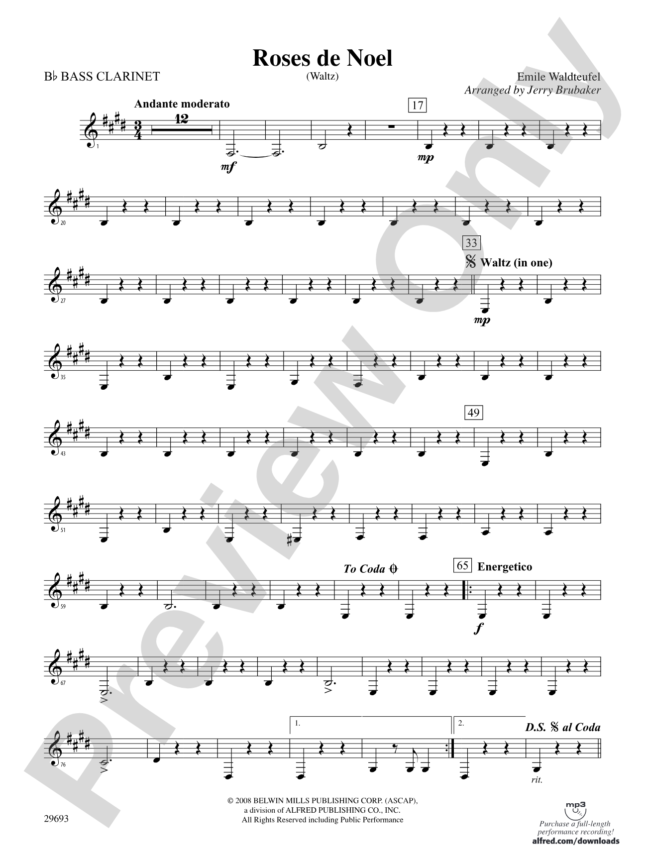 Roses de Noel (Waltz): B-flat Bass Clarinet