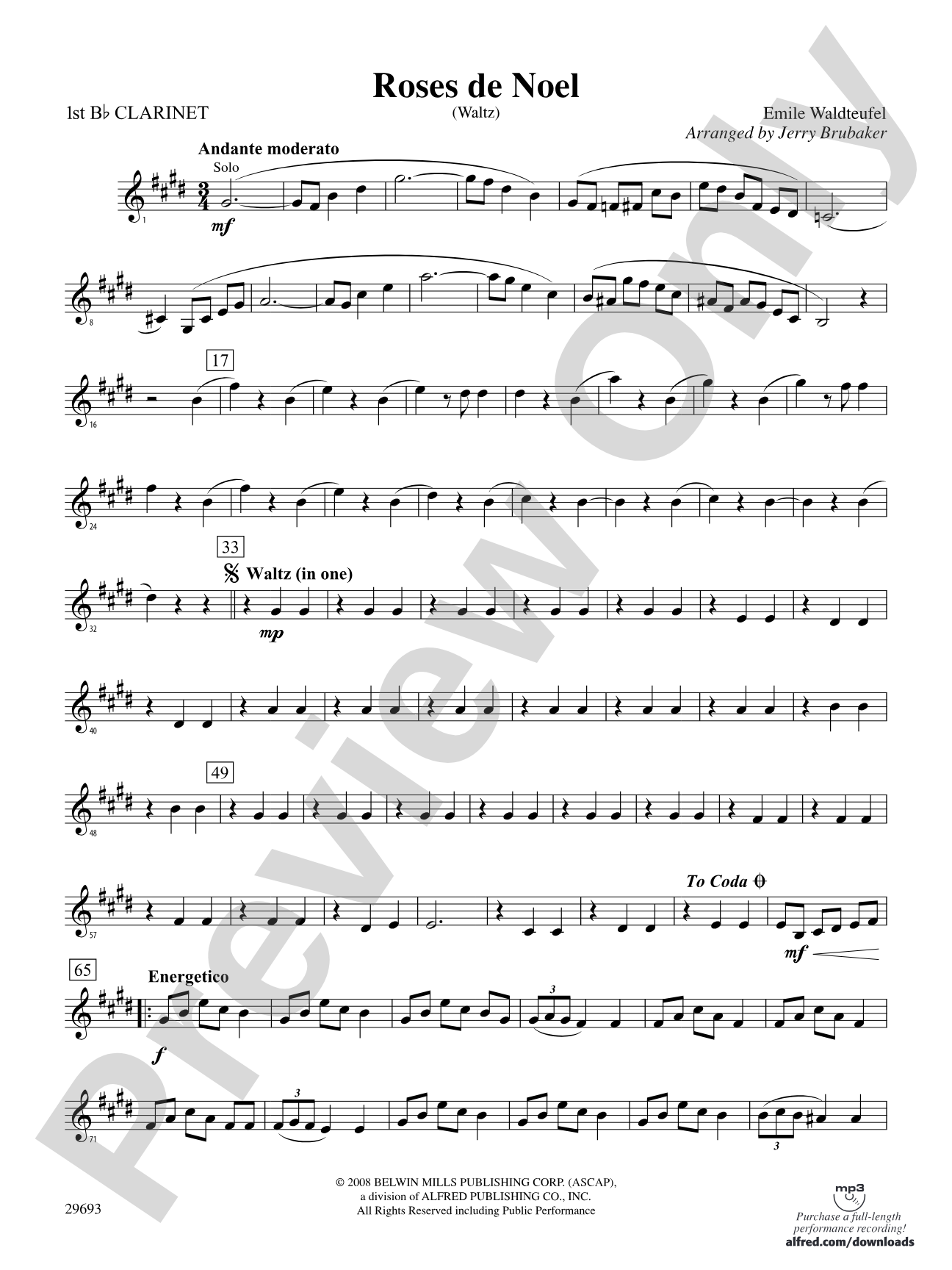 Roses de Noel (Waltz): 1st B-flat Clarinet