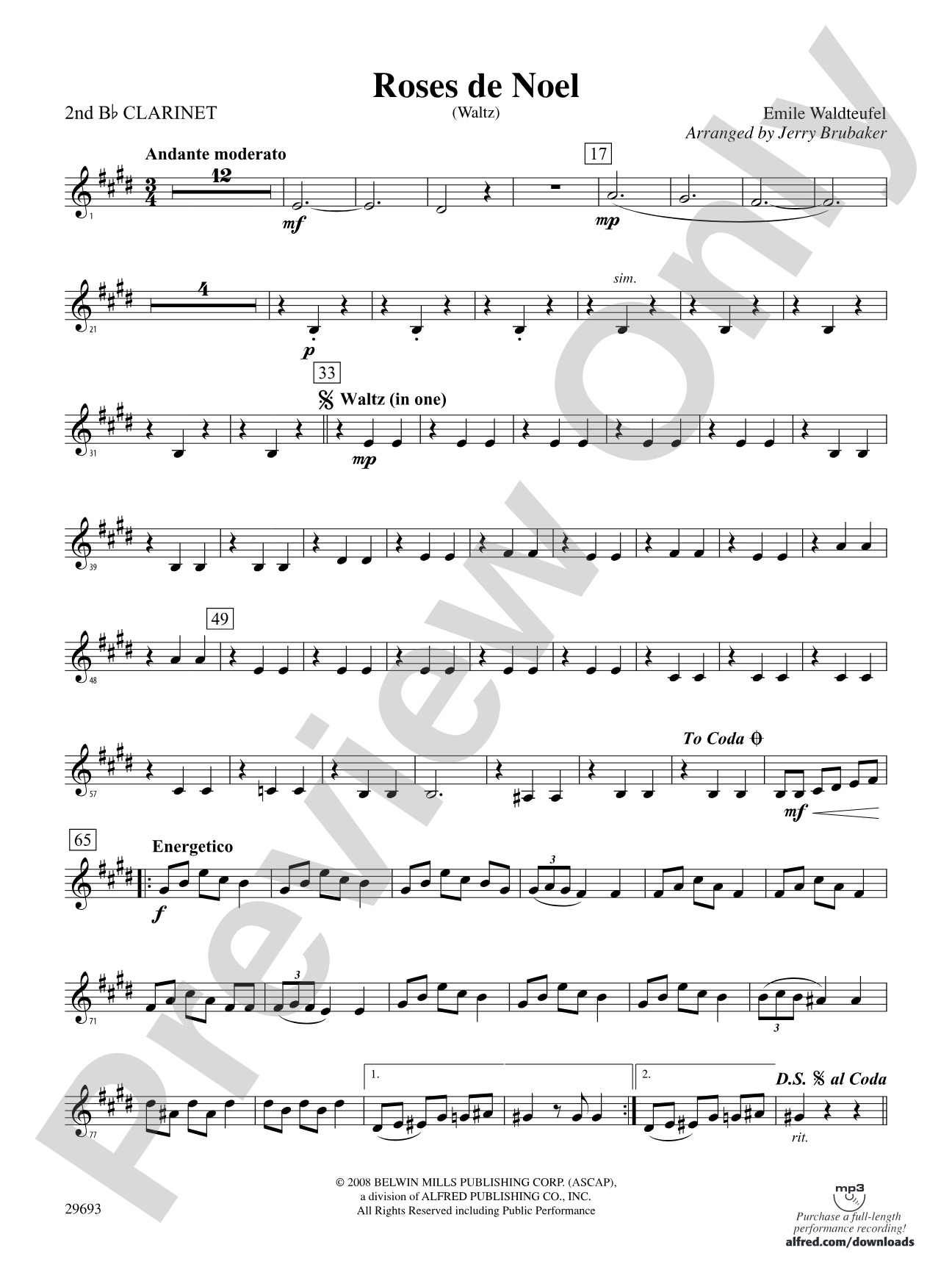 Roses de Noel (Waltz): 2nd B-flat Clarinet