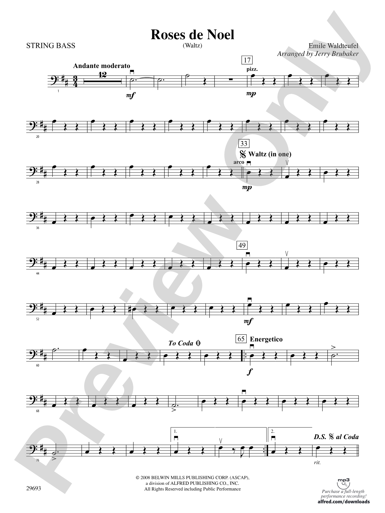 Roses de Noel (Waltz): String Bass