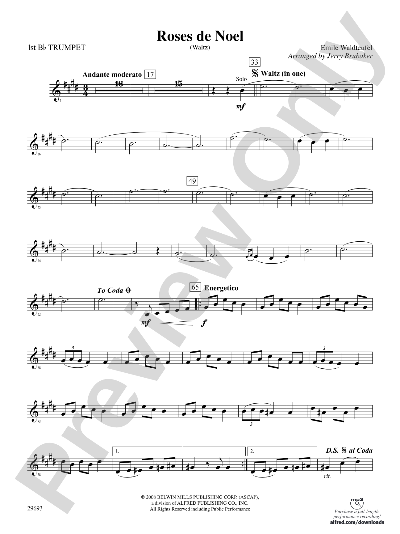Roses de Noel (Waltz): 1st B-flat Trumpet