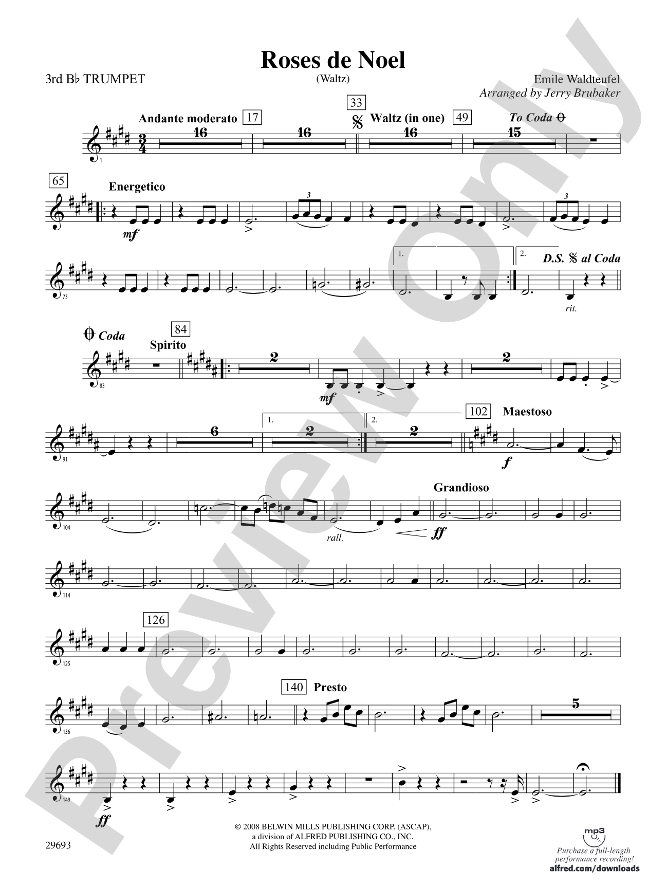 Roses de Noel (Waltz): 3rd B-flat Trumpet