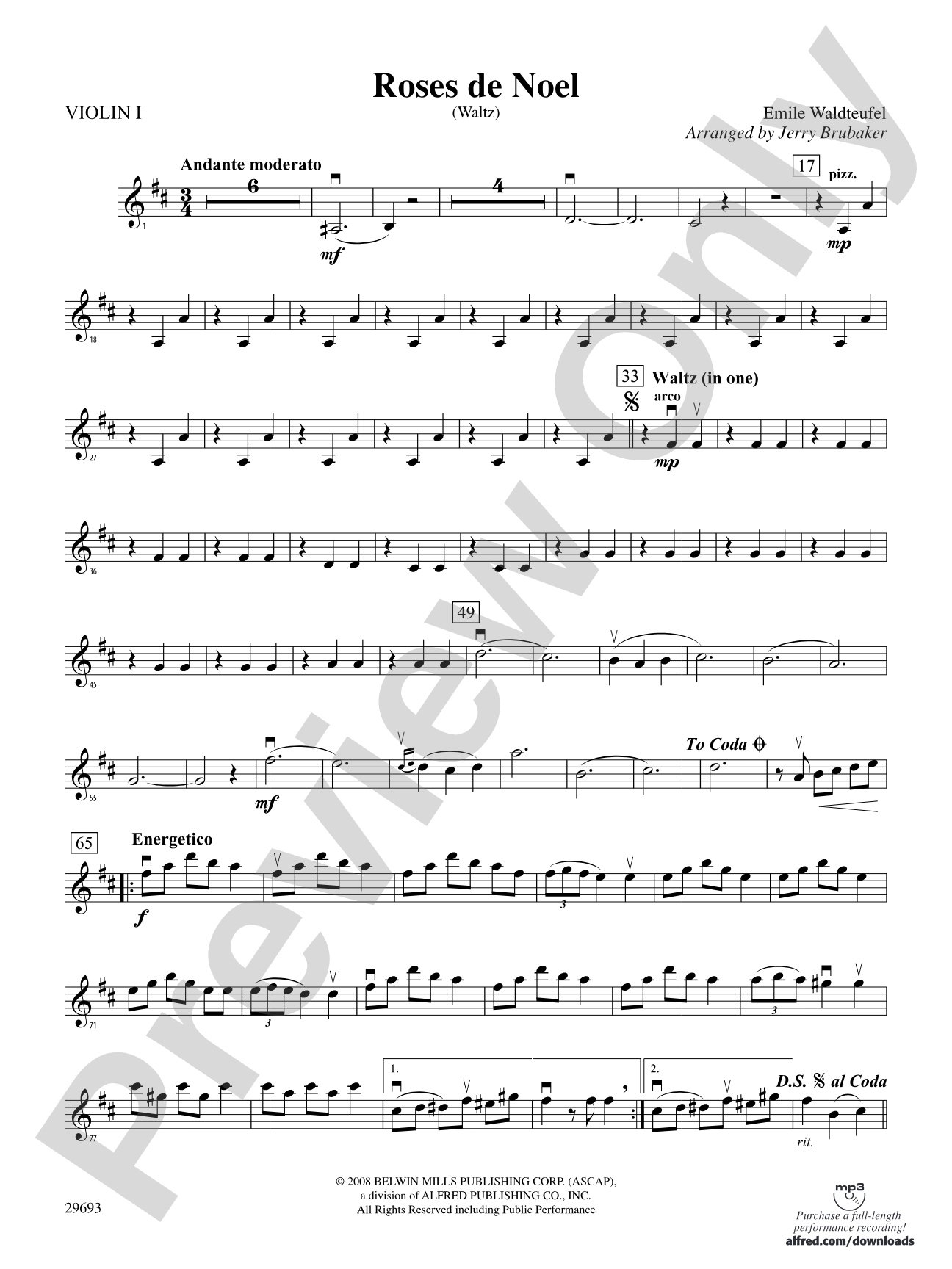 Roses de Noel (Waltz): 1st Violin