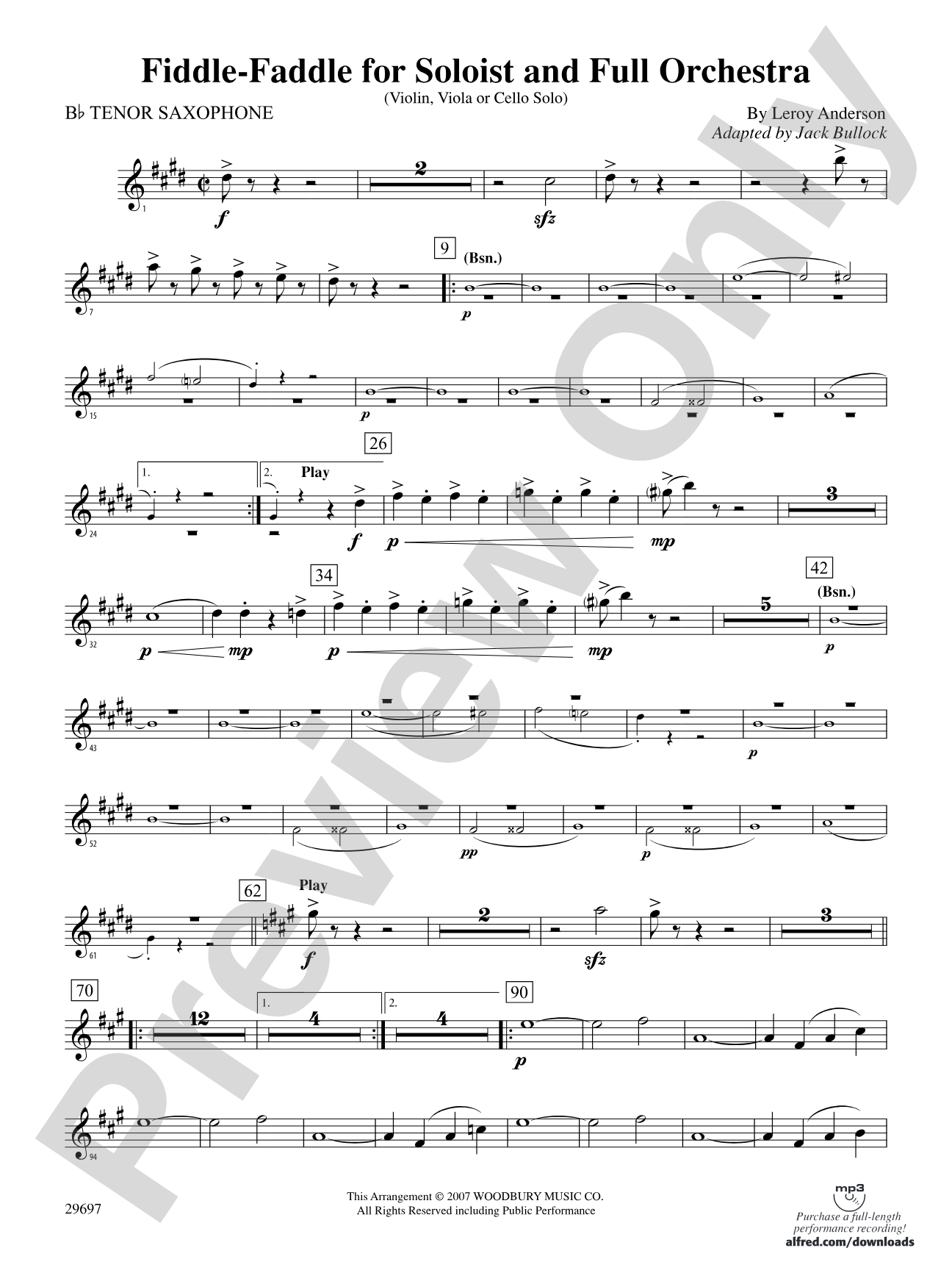 Fiddle-Faddle for Soloist and Full Orchestra: B-flat Tenor Saxophone