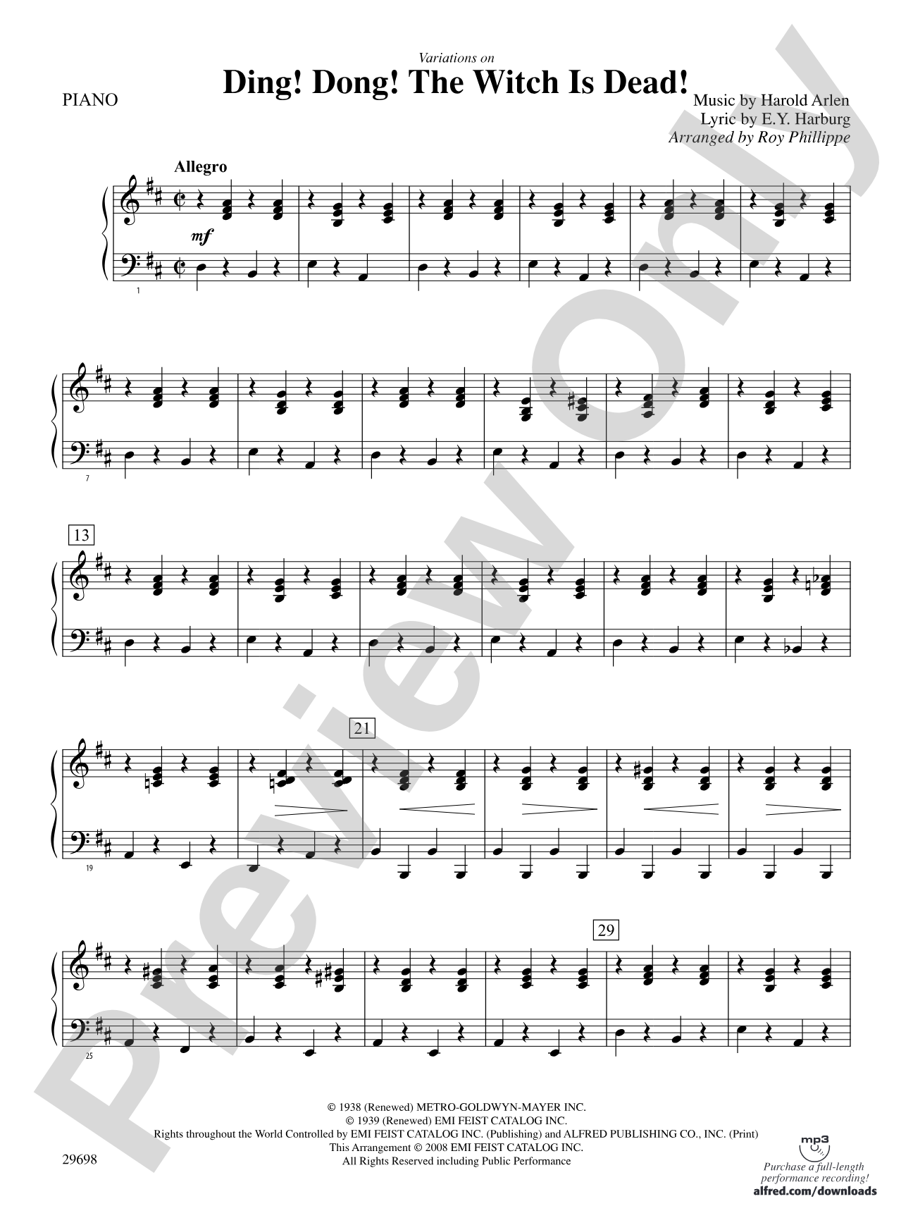 Variations on Ding! Dong! The Witch Is Dead!: Piano Accompaniment