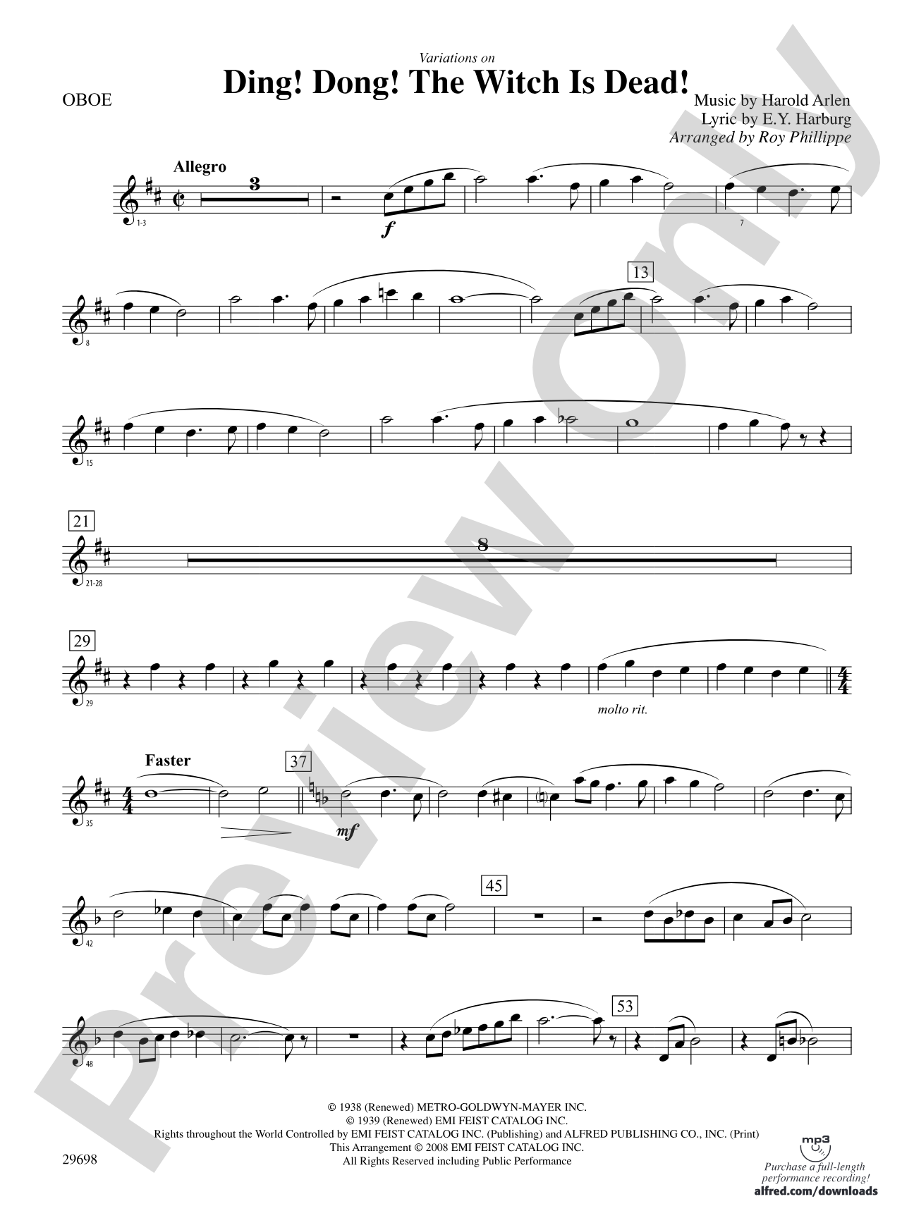 Variations on Ding! Dong! The Witch Is Dead!: Oboe