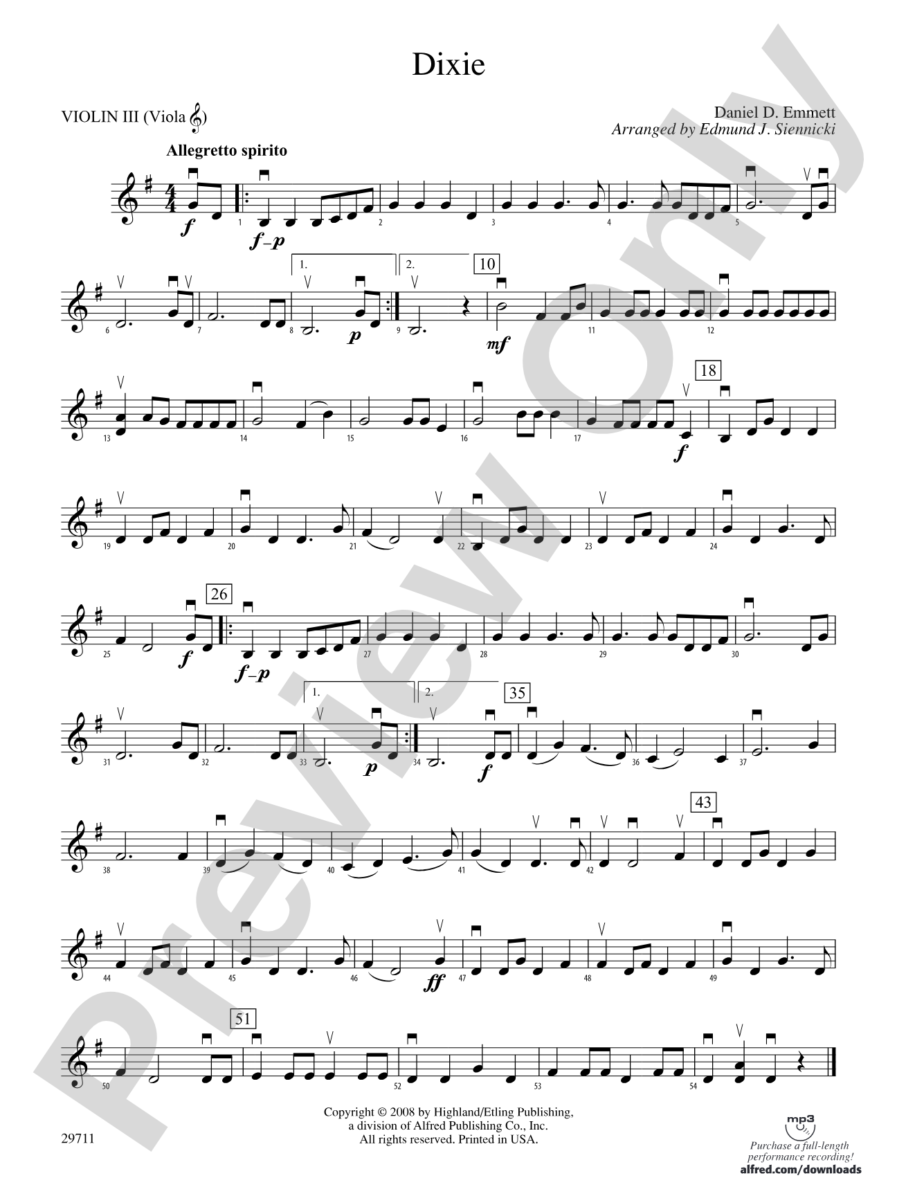 Dixie: 3rd Violin (Viola [TC])