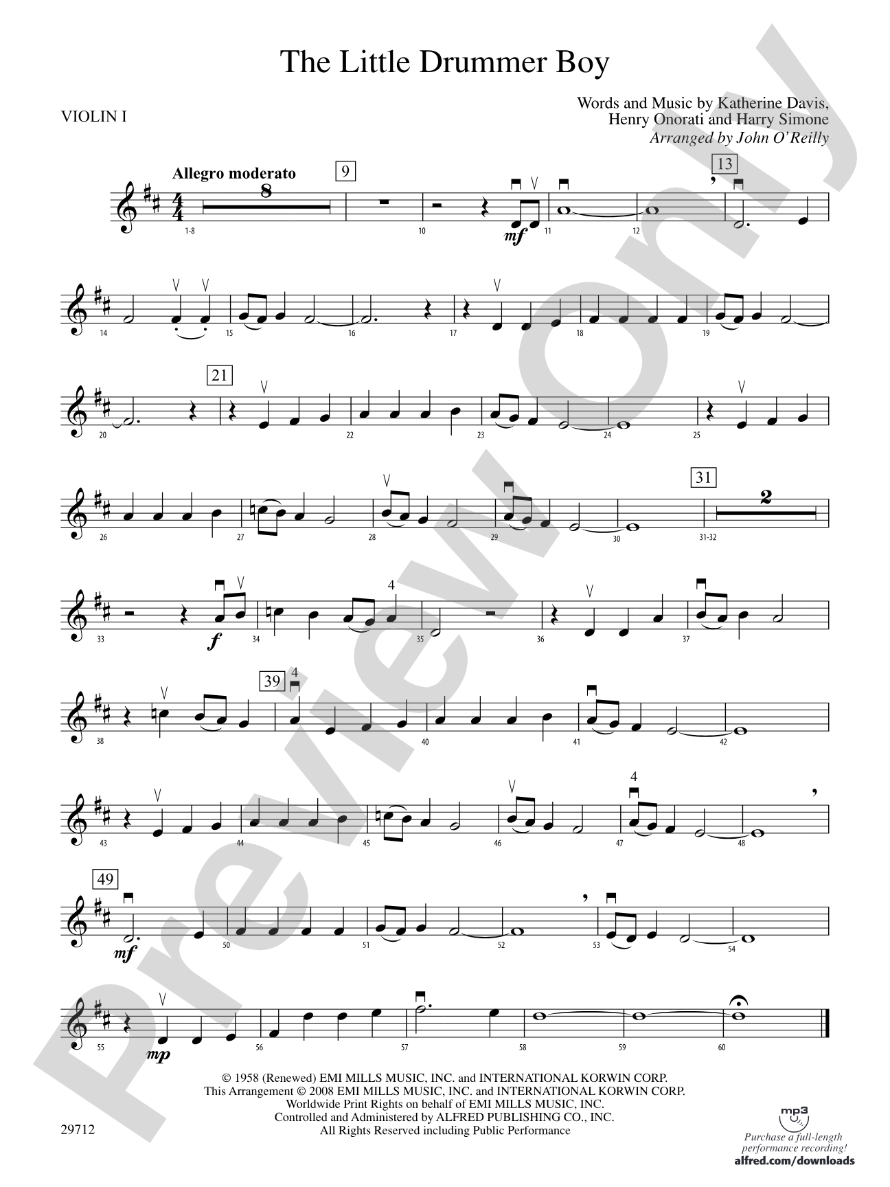 The Little Drummer Boy: 1st Violin