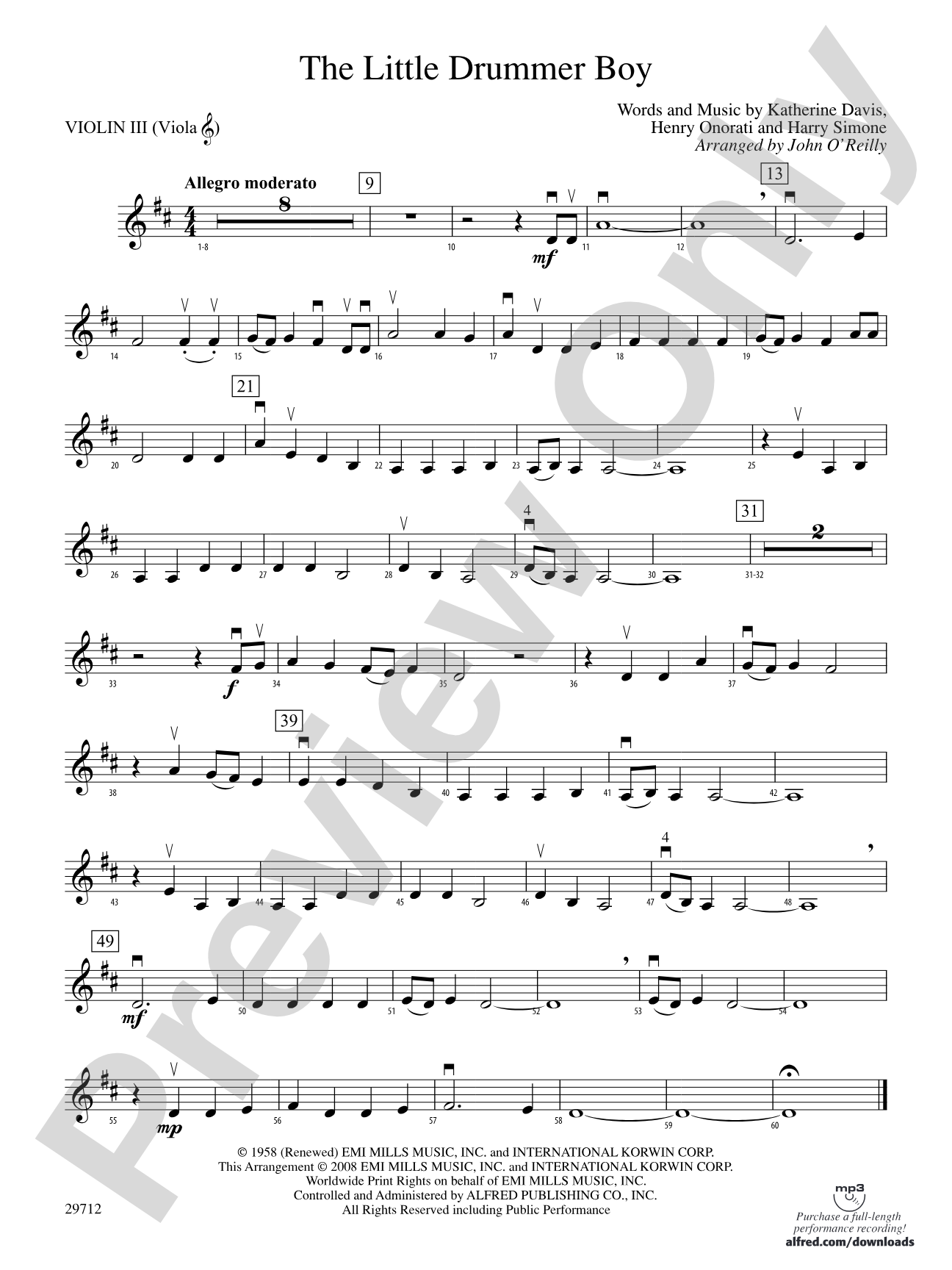 The Little Drummer Boy: 3rd Violin (Viola [TC])