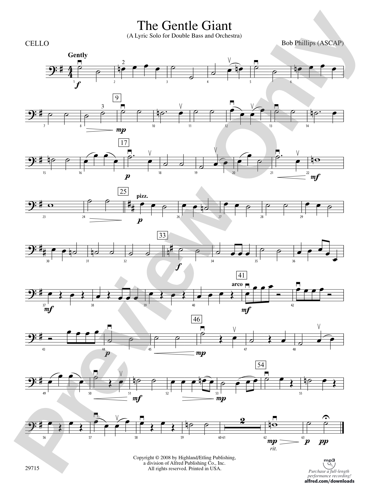 The Gentle Giant (A Lyric Solo for Double Bass and Orchestra): Cello