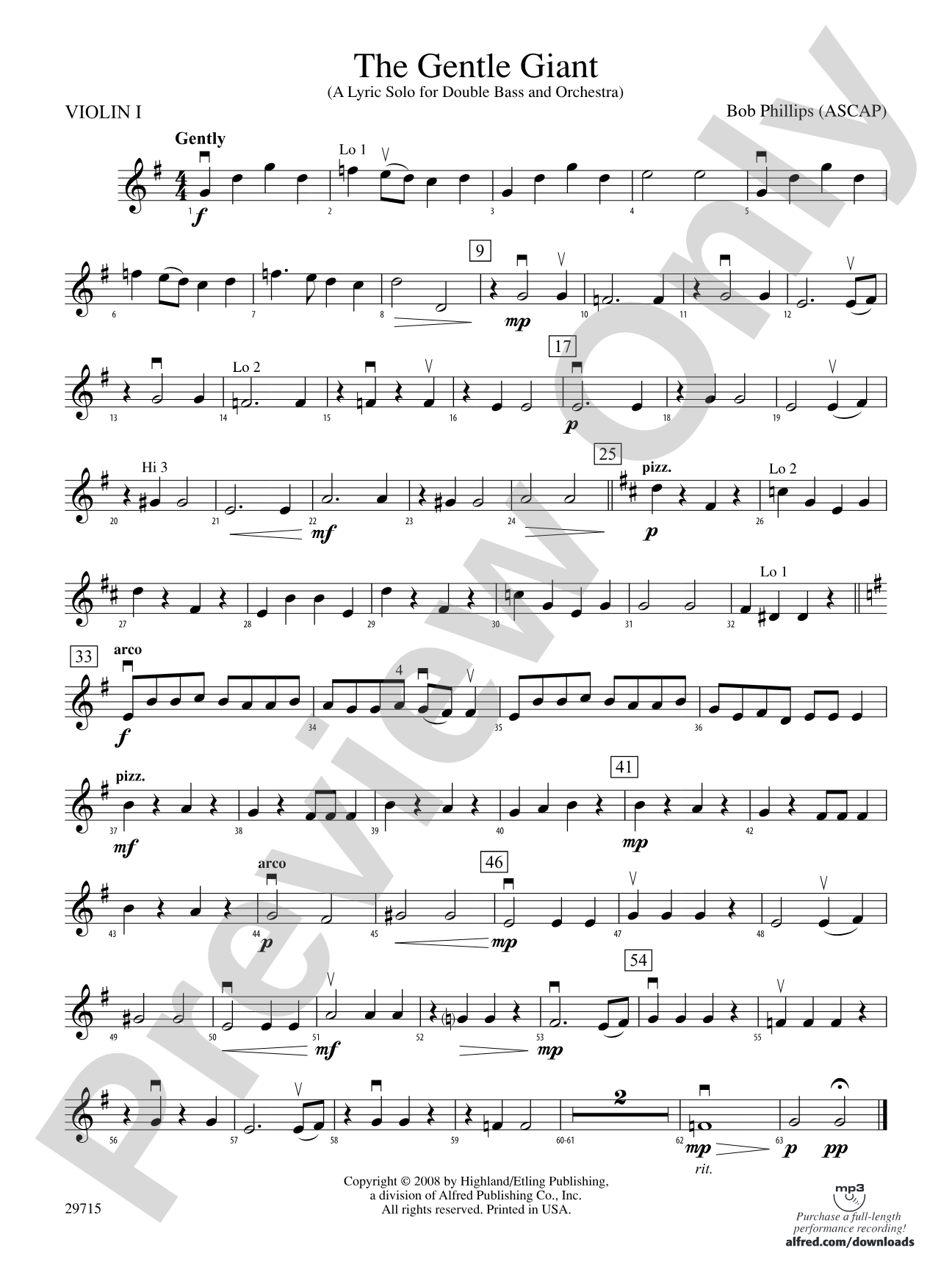 The Gentle Giant (A Lyric Solo for Double Bass and Orchestra): 1st Violin